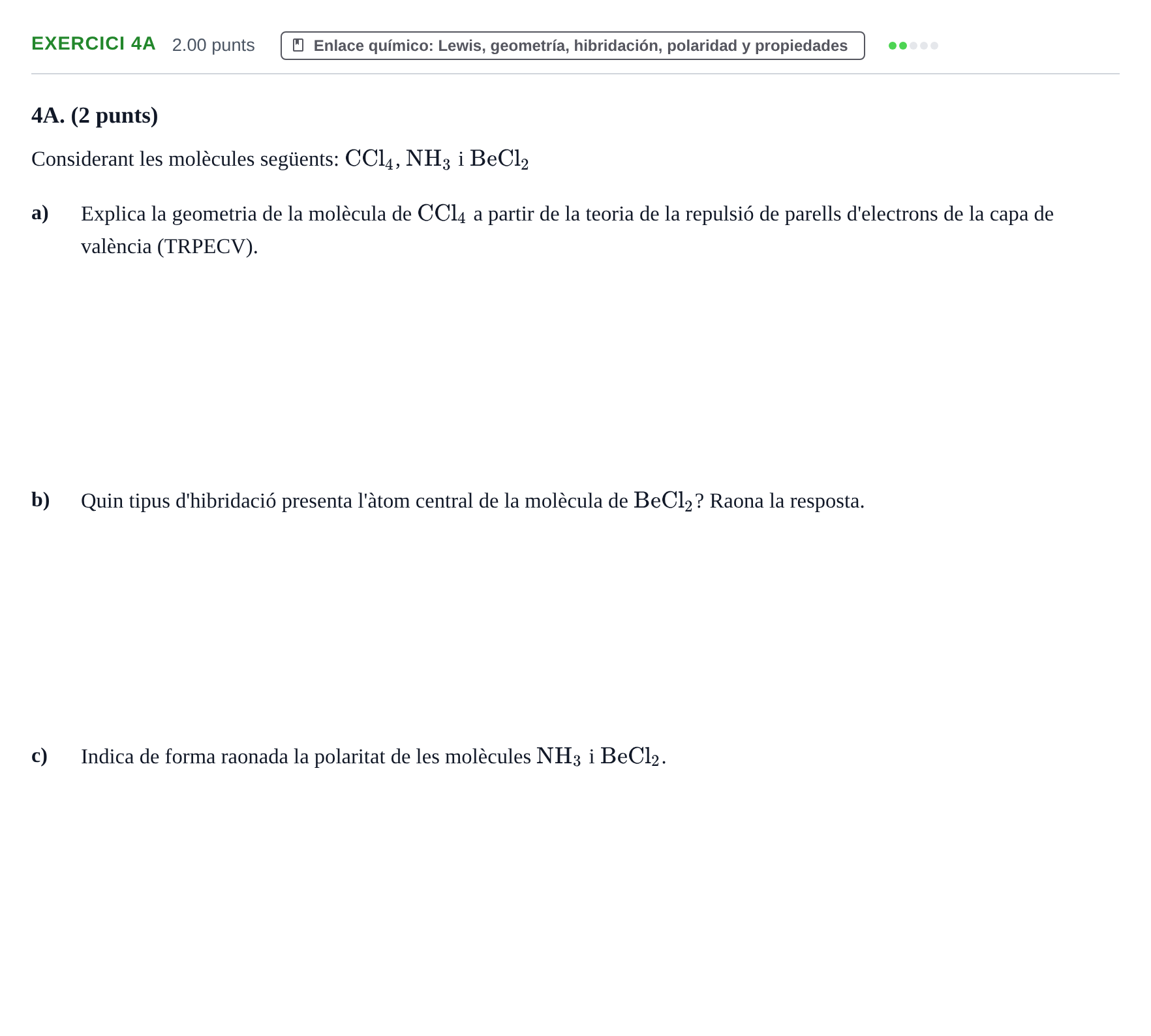 Enunciado: Ejercicio 4A · Química PAU Baleares Ordinaria 2022