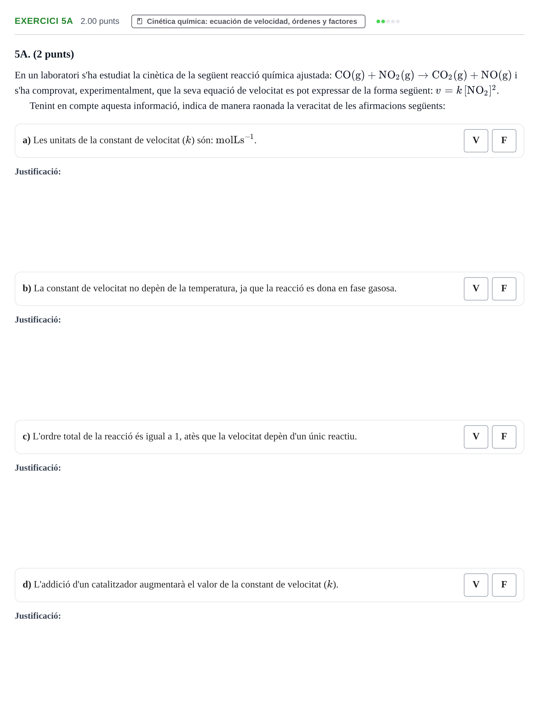 Enunciado: Ejercicio 5A · Química PAU Baleares Ordinaria 2022