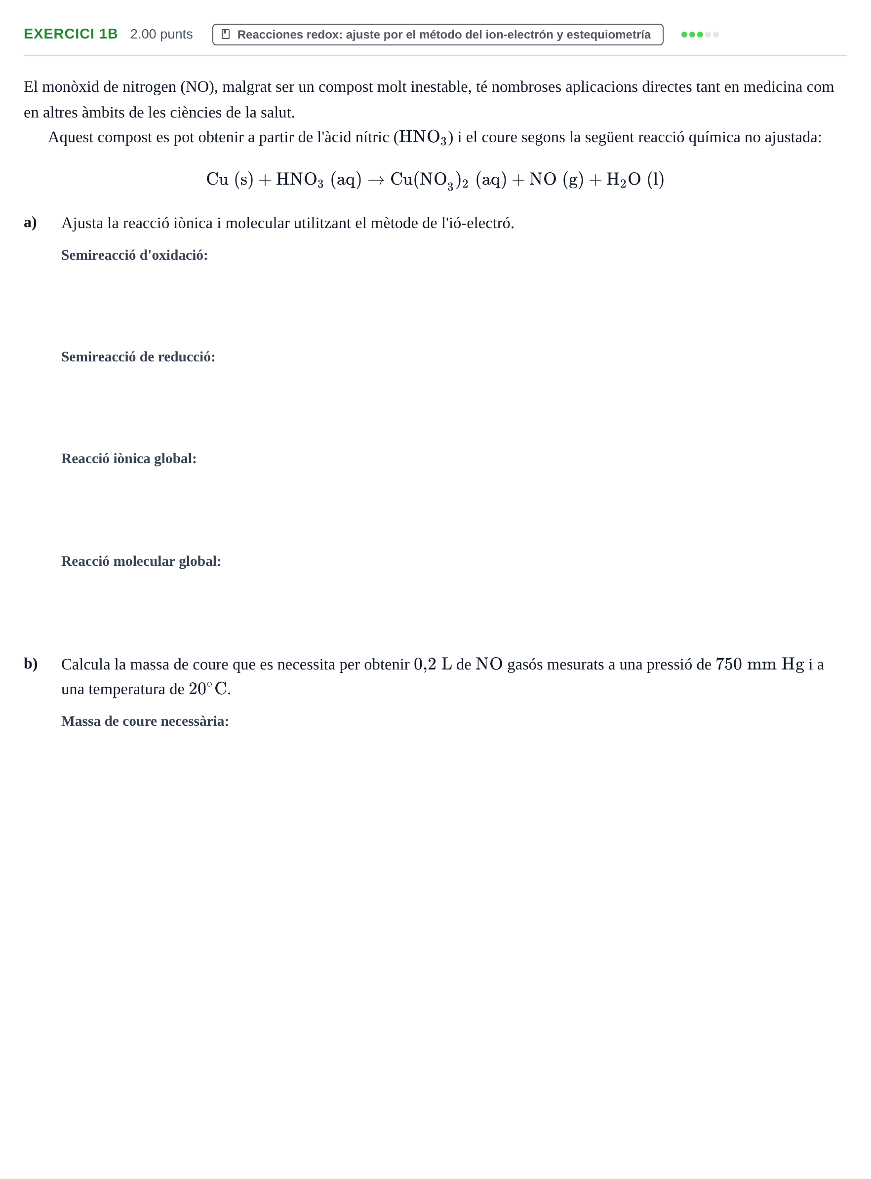 Enunciado: Ejercicio 1B · Química PAU Baleares Ordinaria 2022