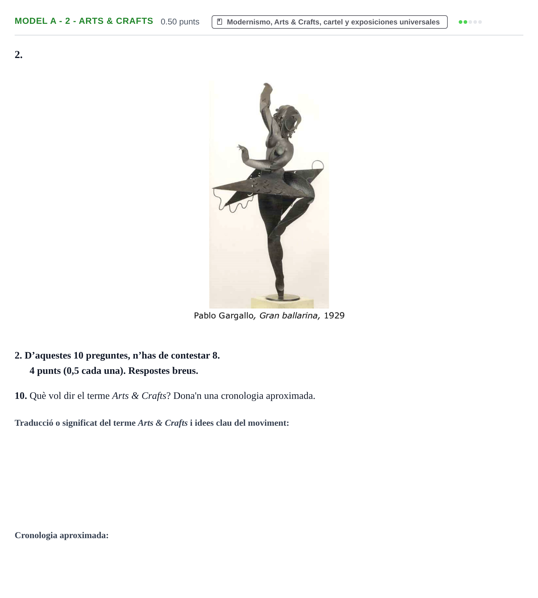 Enunciado: Ejercicio Model A - 2 - Arts & Crafts · Fundamentos Artísticos PAU Baleares Extraordinaria 2021