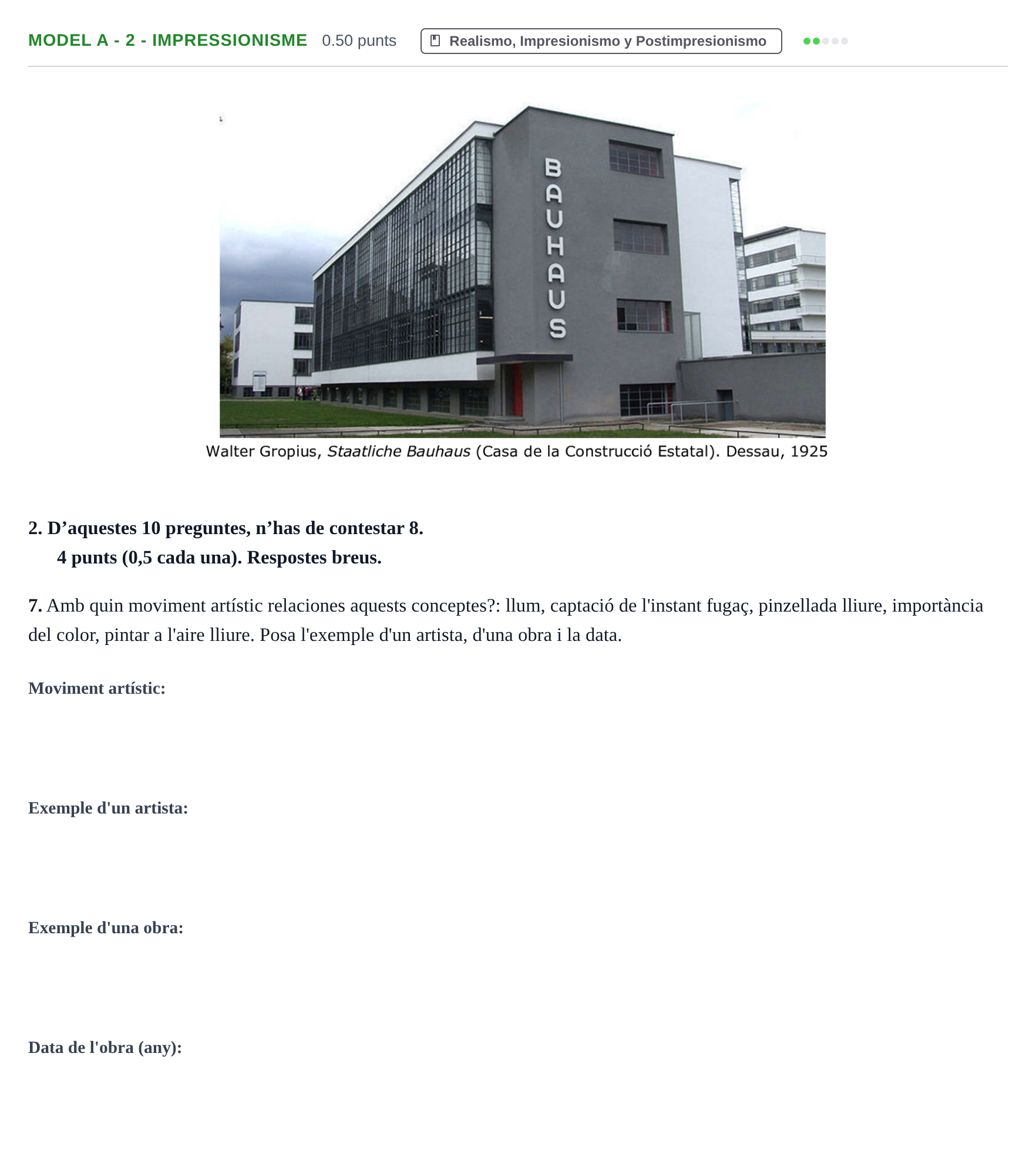 Enunciado: Ejercicio Model A - 2 - Impressionisme · Fundamentos Artísticos PAU Baleares Extraordinaria 2021