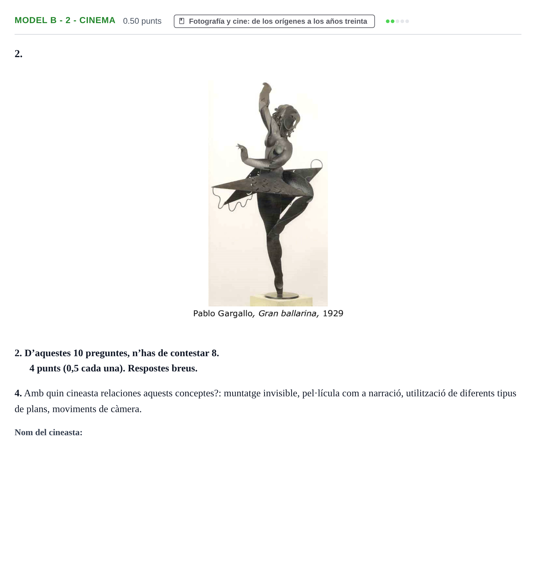 Enunciado: Ejercicio Model B - 2 - Cinema · Fundamentos Artísticos PAU Baleares Extraordinaria 2021