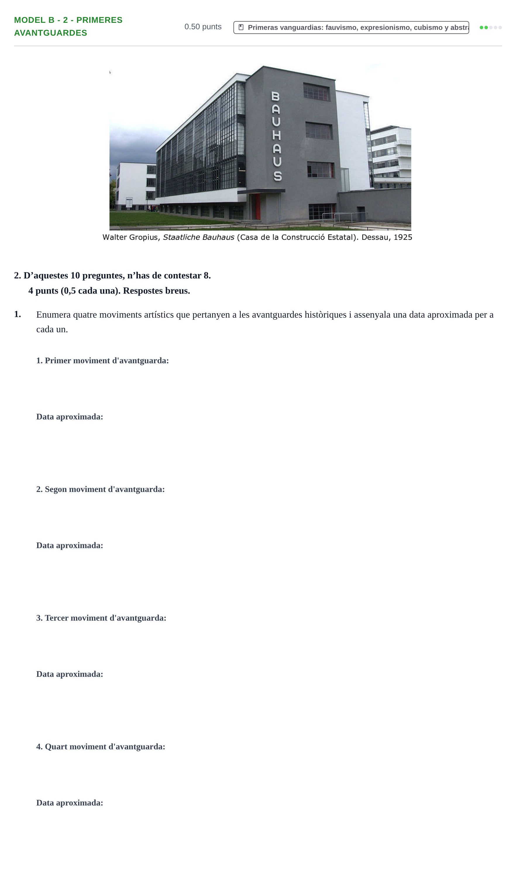 Enunciado: Ejercicio Model B - 2 - Primeres avantguardes · Fundamentos Artísticos PAU Baleares Extraordinaria 2021
