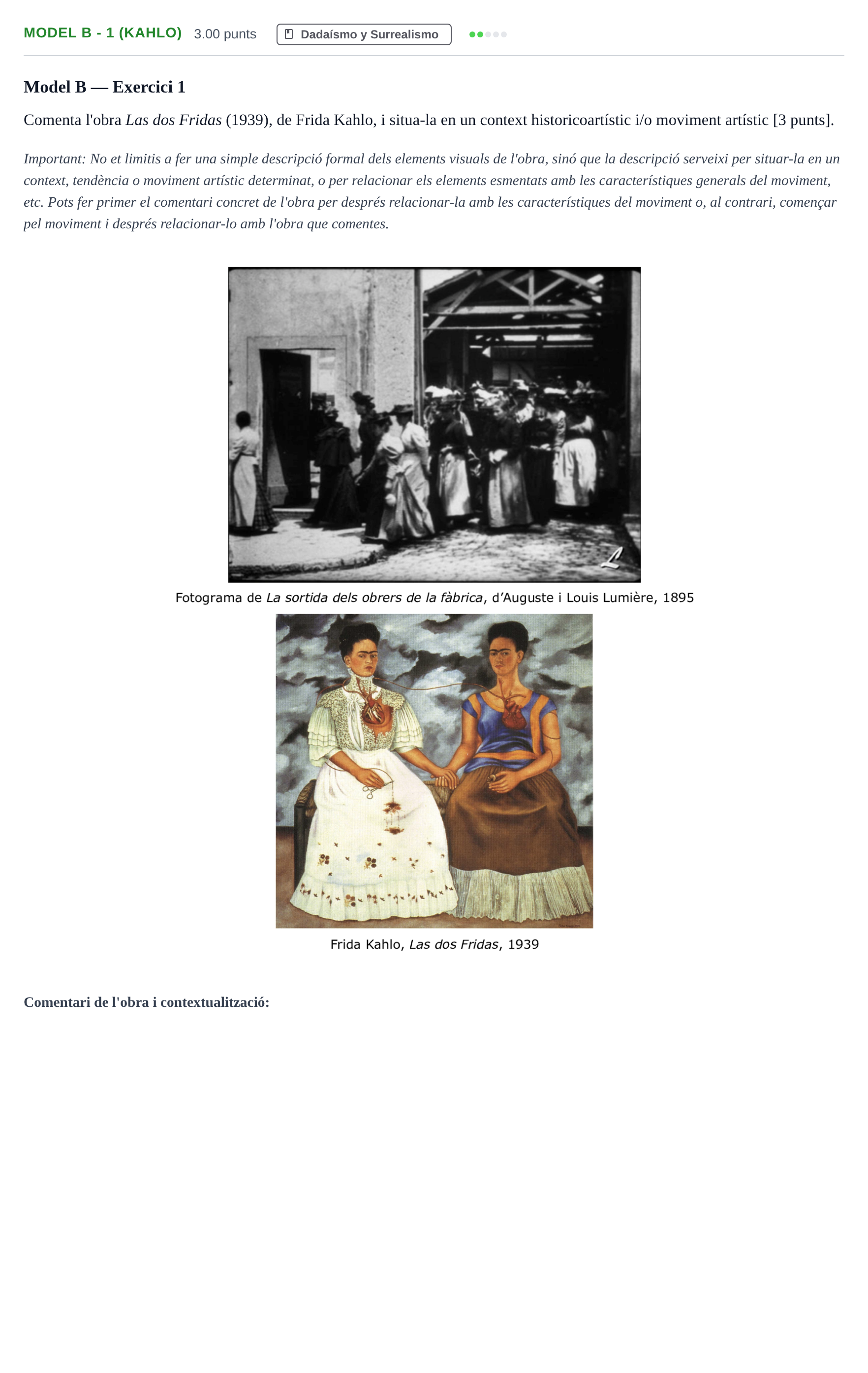 Enunciado: Ejercicio Model B - 1 (Kahlo) · Fundamentos Artísticos PAU Baleares Ordinaria 2021