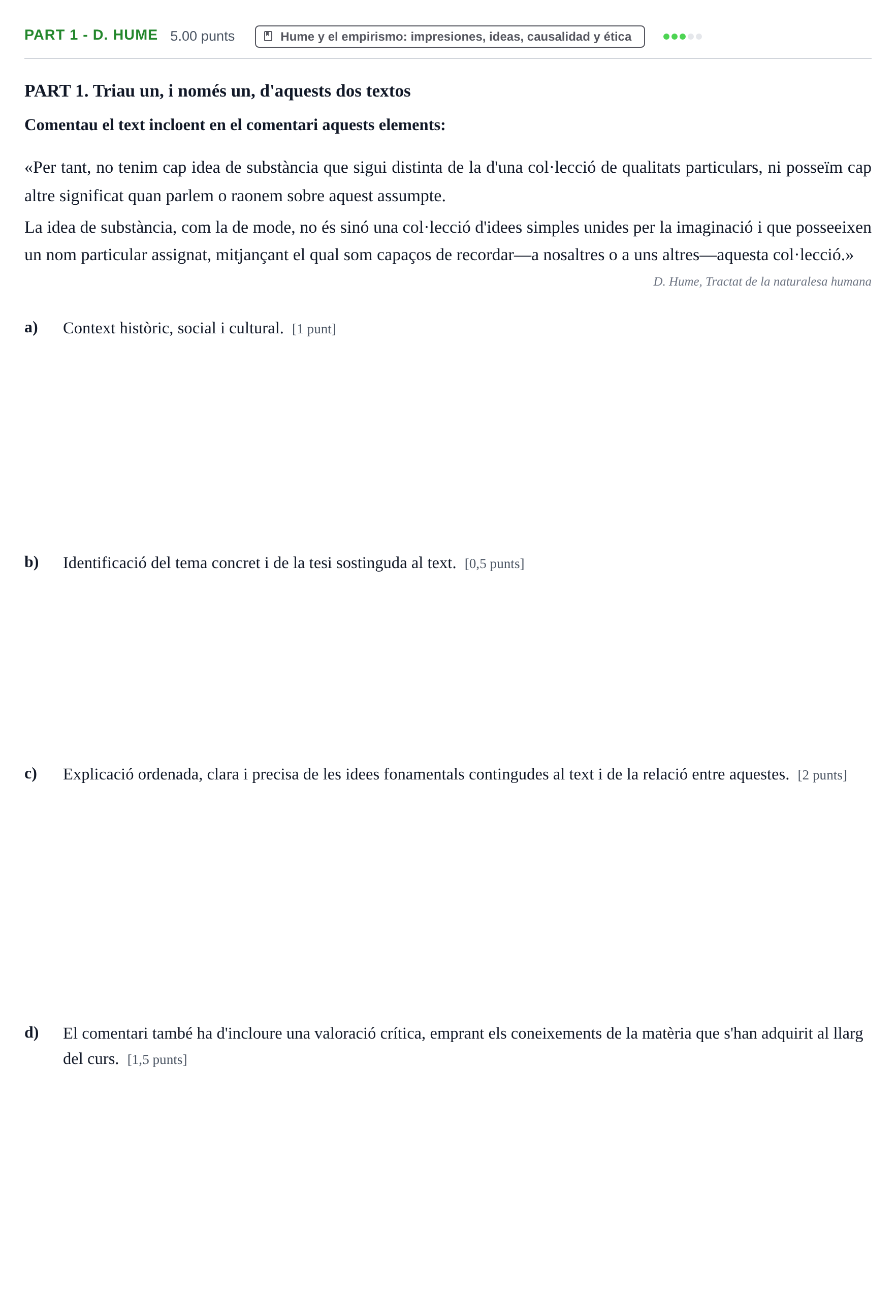 Enunciado: Part 1 - D. Hume · Historia de la Filosofía PAU Baleares Ordinaria 2021