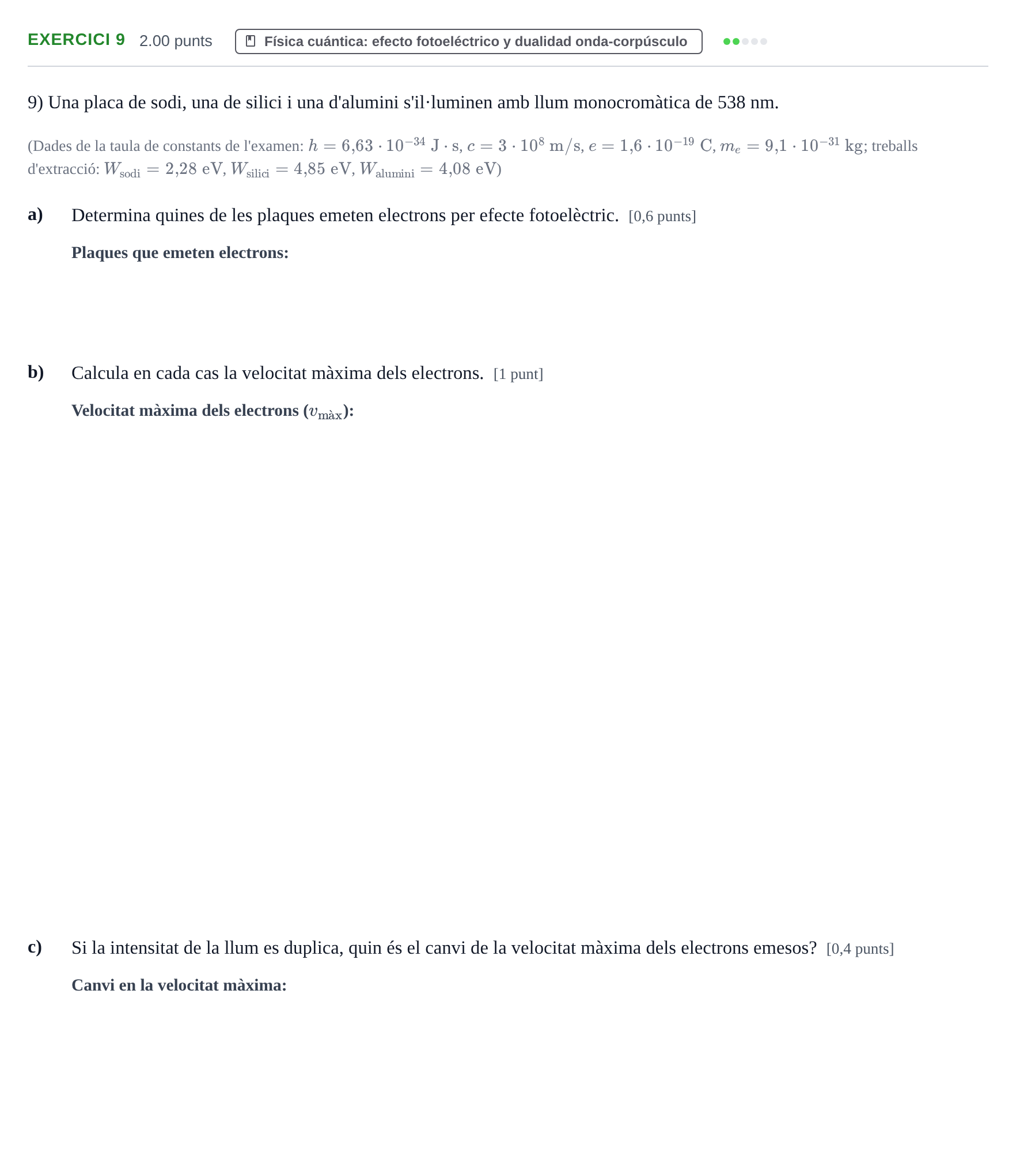 Enunciado: Problema 9 · Física PAU Baleares Ordinaria 2021