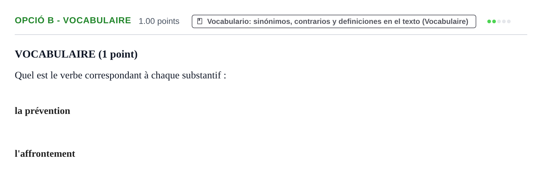 Enunciado: Ejercicio Opció B - Vocabulaire · Francés PAU Baleares Extraordinaria 2021