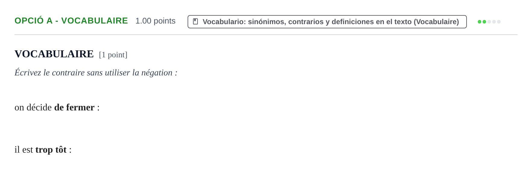 Enunciado: Ejercicio Opció A - Vocabulaire · Francés PAU Baleares Ordinaria 2021
