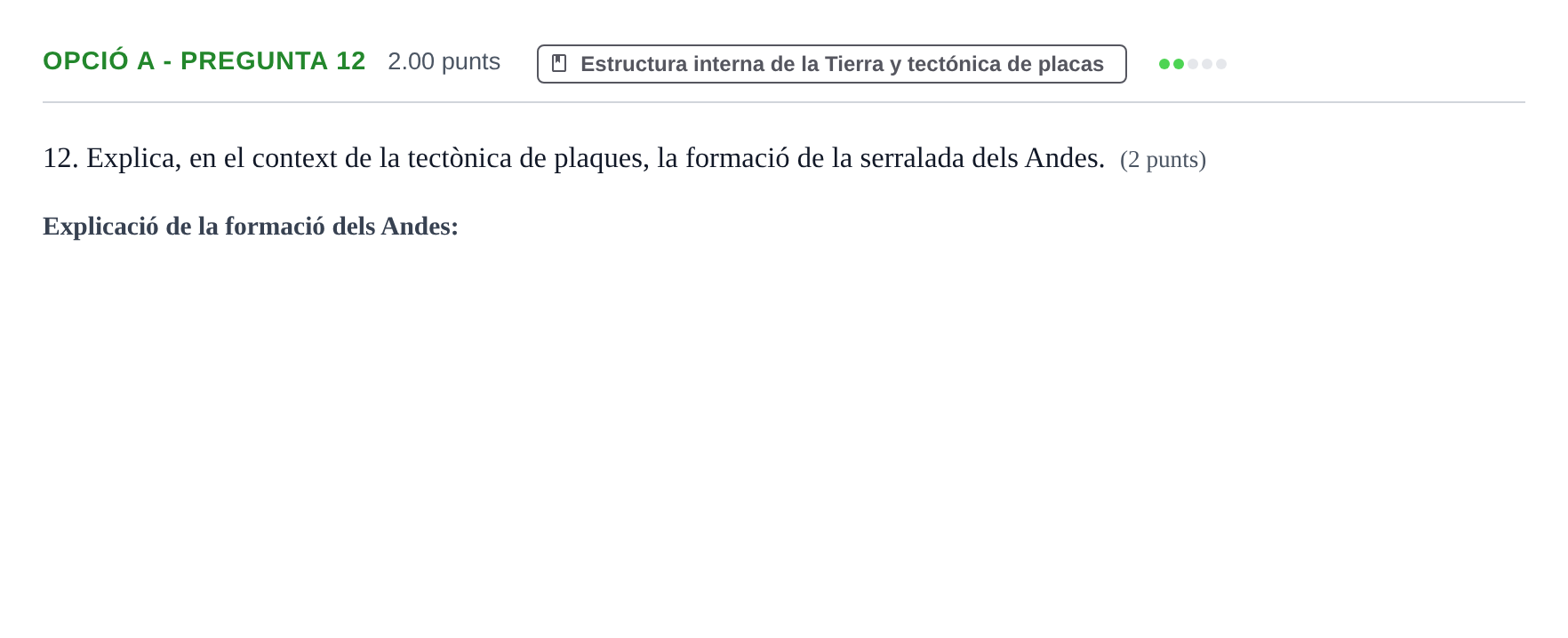 Enunciado: Ejercicio Opció A - Pregunta 12 · Geología y Ciencias Ambientales PAU Baleares Ordinaria 2021