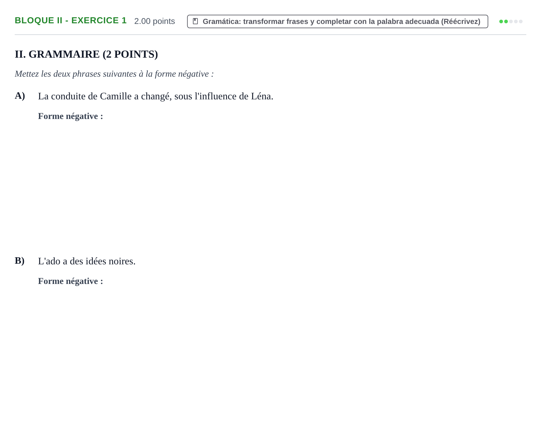 Enunciado: Bloque II - Exercice 1 · Francés PAU La Rioja Extraordinaria 2022