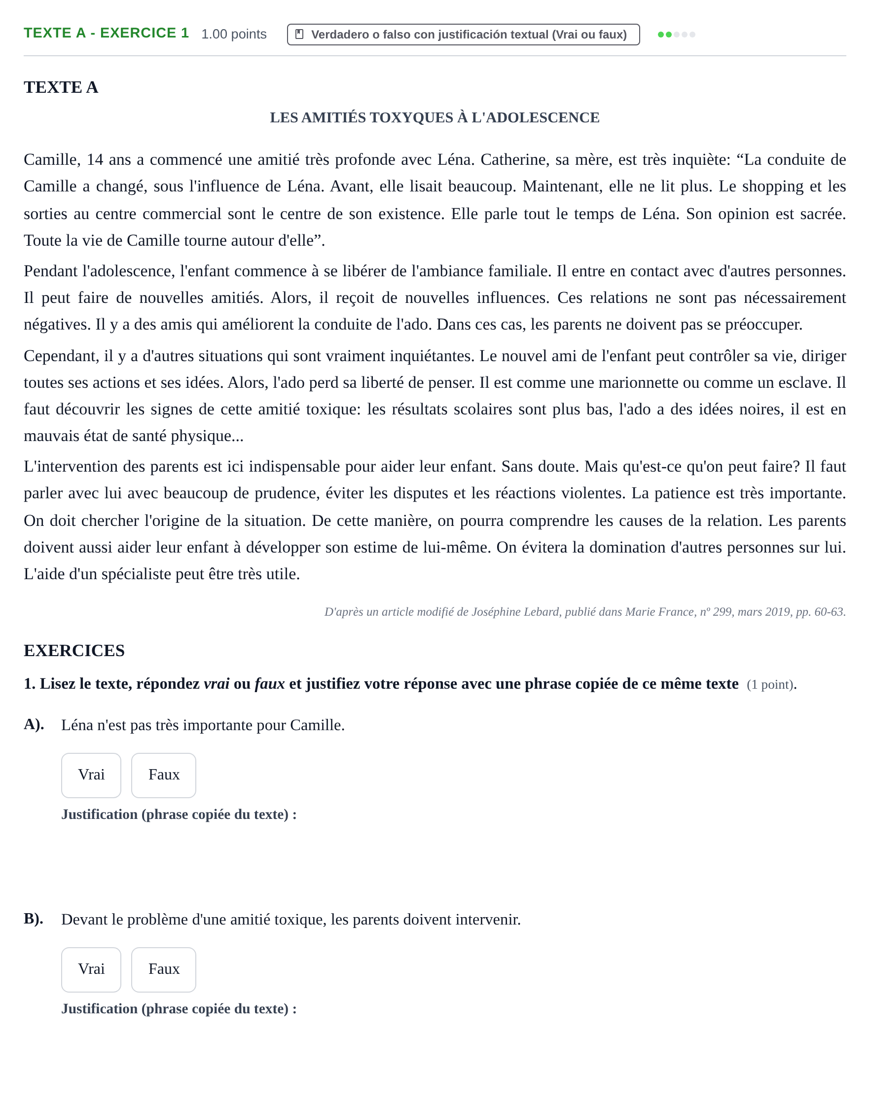 Enunciado: Ejercicio Texte A - Exercice 1 · Francés PAU La Rioja Extraordinaria 2022