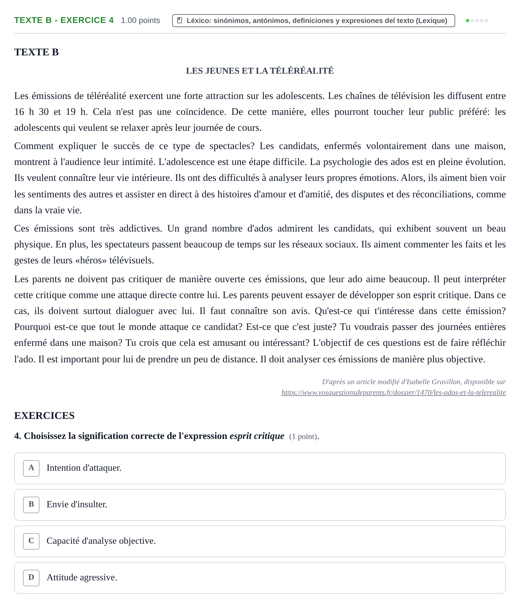 Enunciado: Ejercicio Texte B - Exercice 4 · Francés PAU La Rioja Extraordinaria 2022