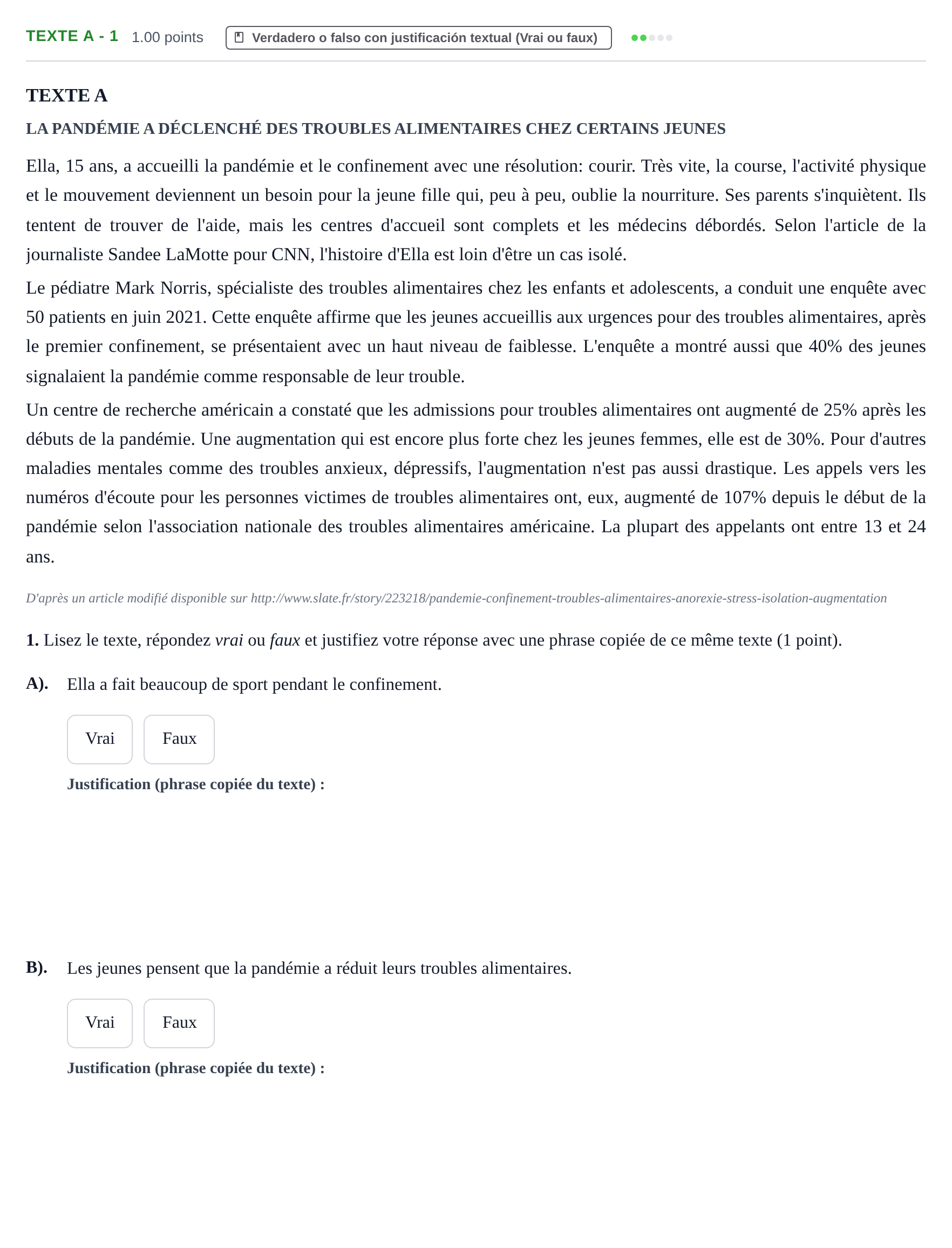 Enunciado: Ejercicio Texte A - 1 · Francés PAU La Rioja Ordinaria 2022