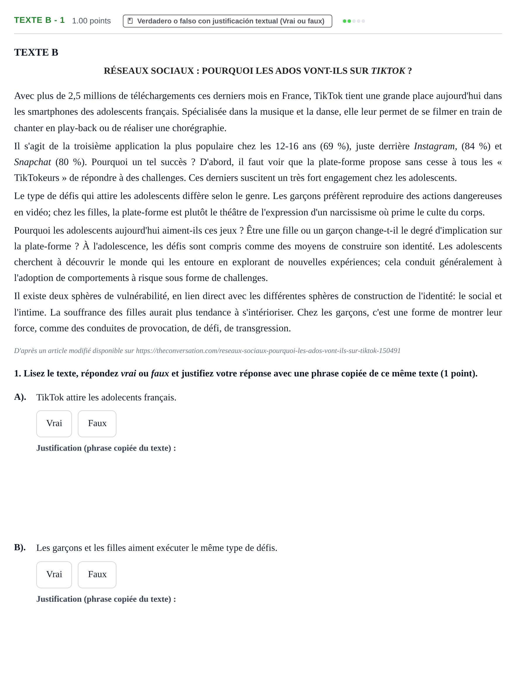 Enunciado: Ejercicio Texte B - 1 · Francés PAU La Rioja Ordinaria 2022