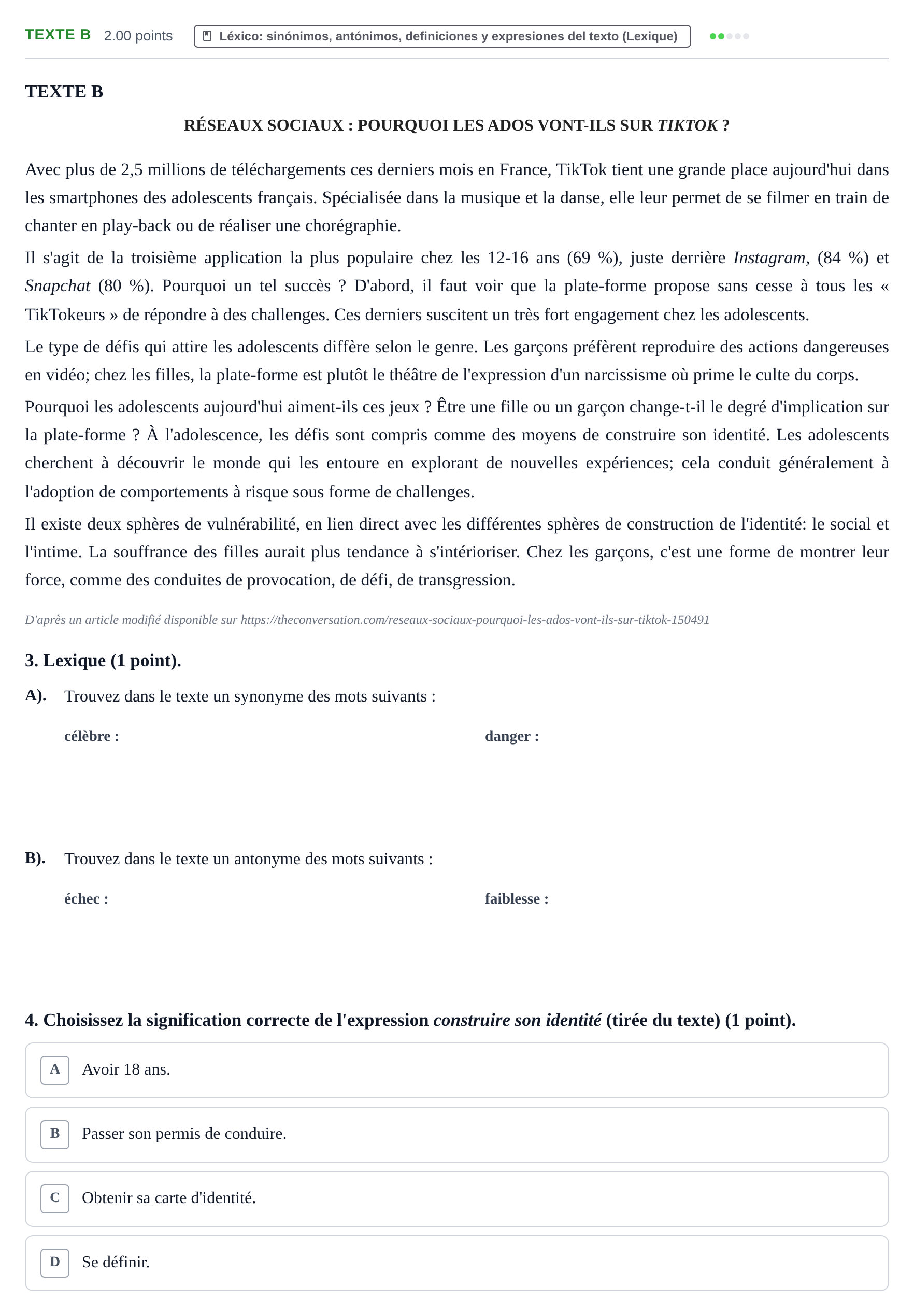 Enunciado: Ejercicio Texte B · Francés PAU La Rioja Ordinaria 2022