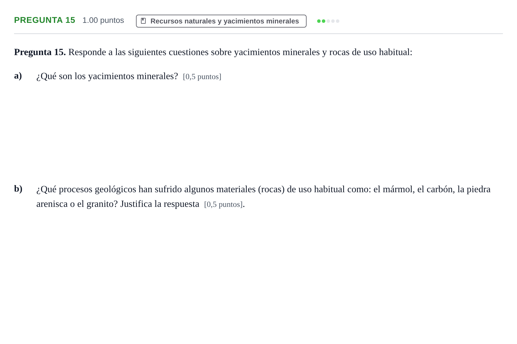 Enunciado: Pregunta 15 · Geología y Ciencias Ambientales PAU La Rioja Ordinaria 2022