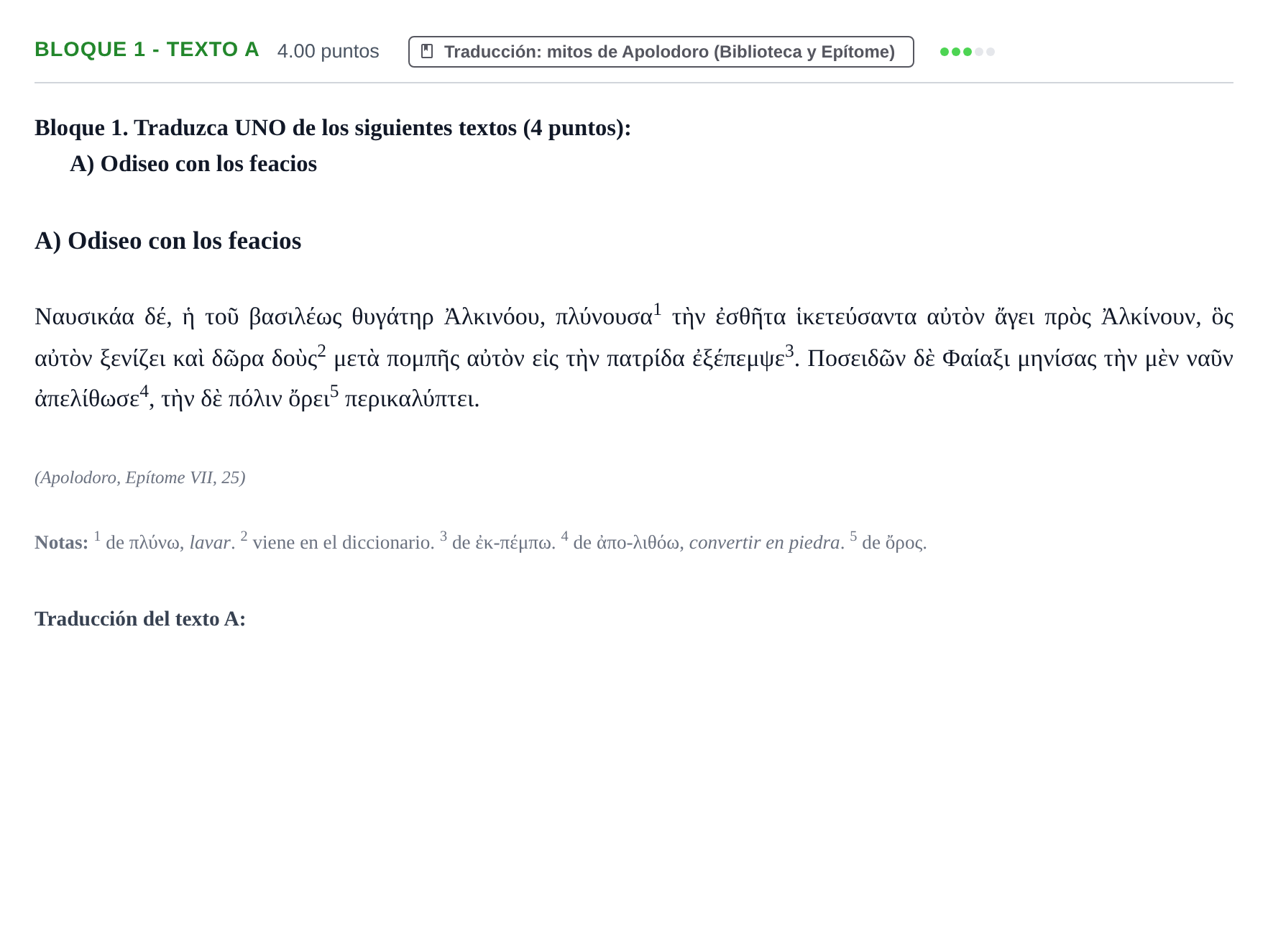 Enunciado: Bloque 1 - Texto A · Griego II PAU La Rioja Ordinaria 2022