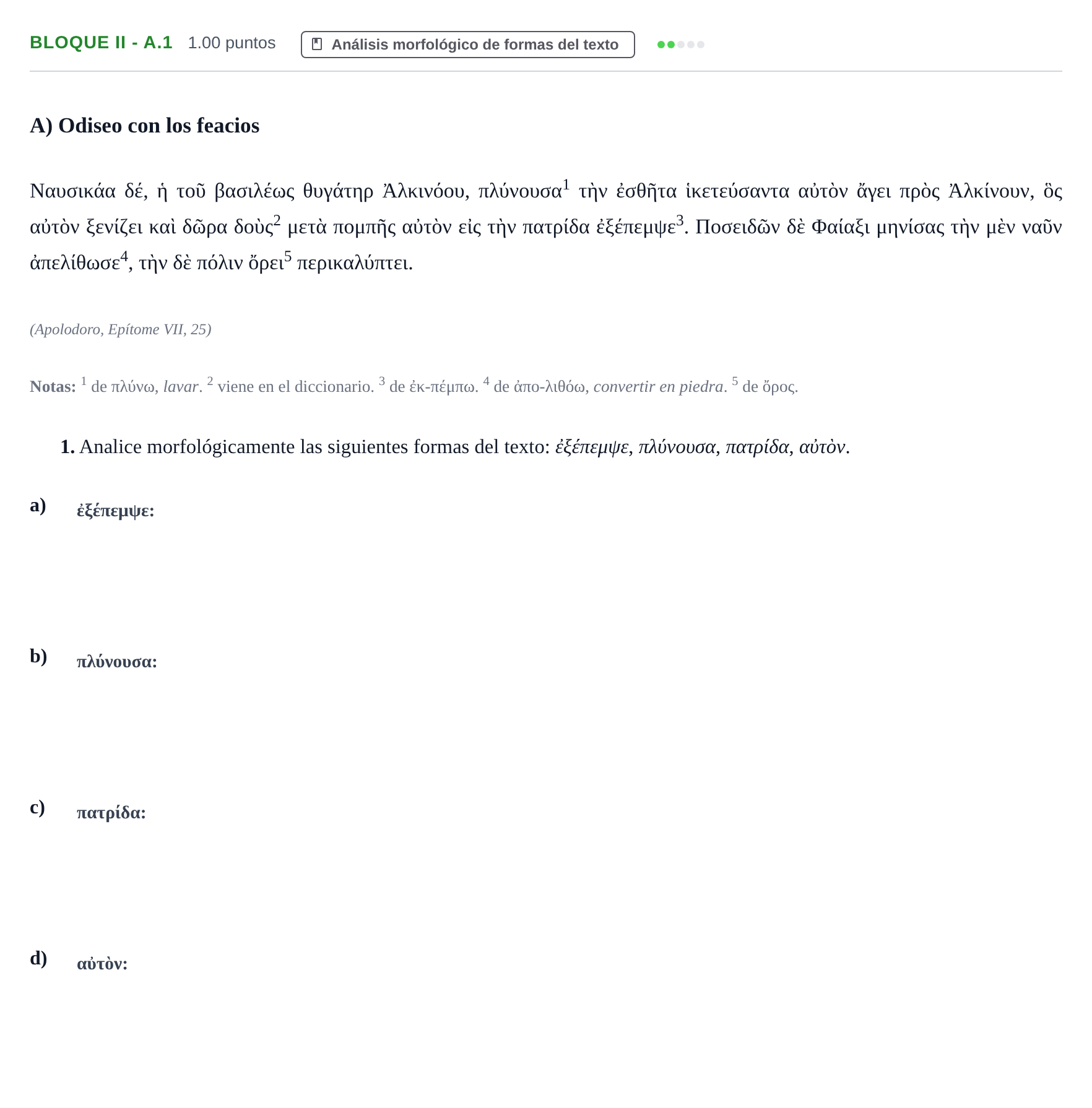 Enunciado: Bloque II - A.1 · Griego II PAU La Rioja Ordinaria 2022