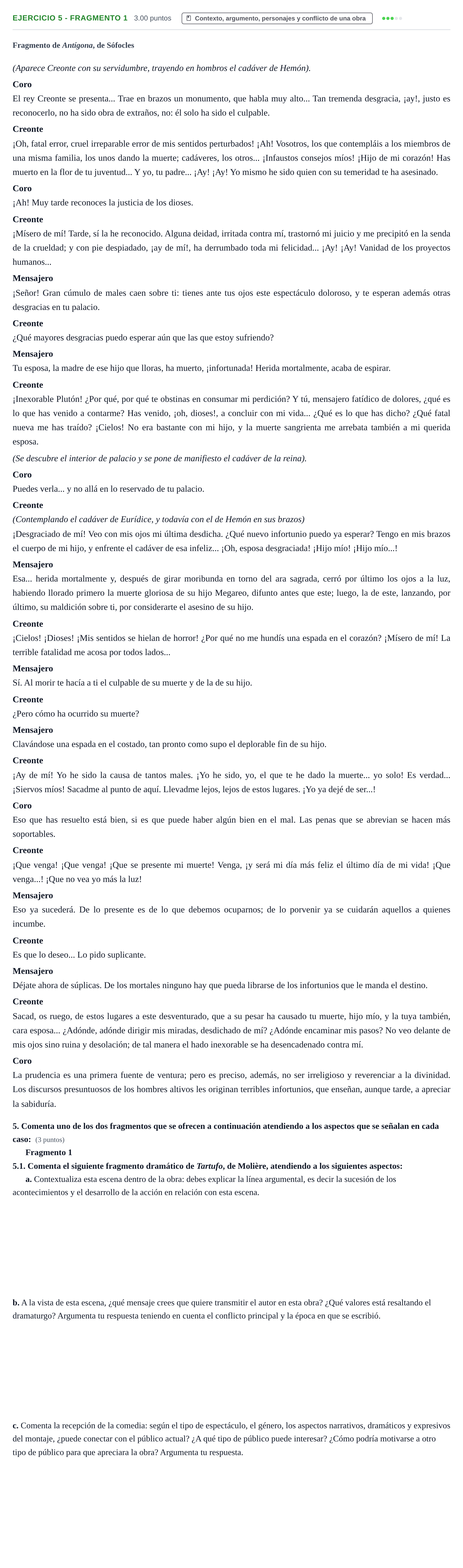 Enunciado: Ejercicio 5 - Fragmento 1 · Artes Escénicas PAU La Rioja Extraordinaria 2022