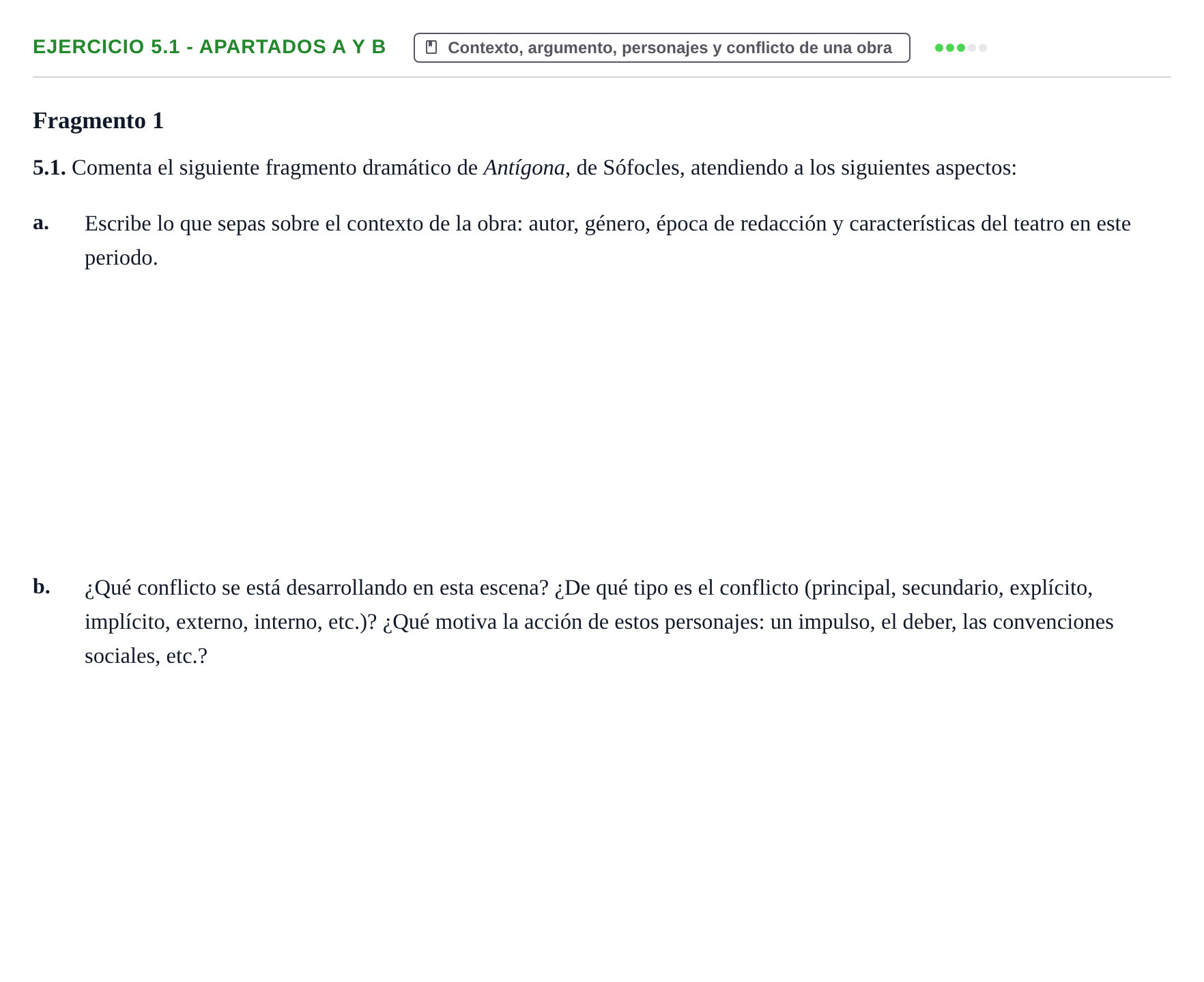 Enunciado: Ejercicio 5.1 - Apartados a y b · Artes Escénicas PAU La Rioja Ordinaria 2022