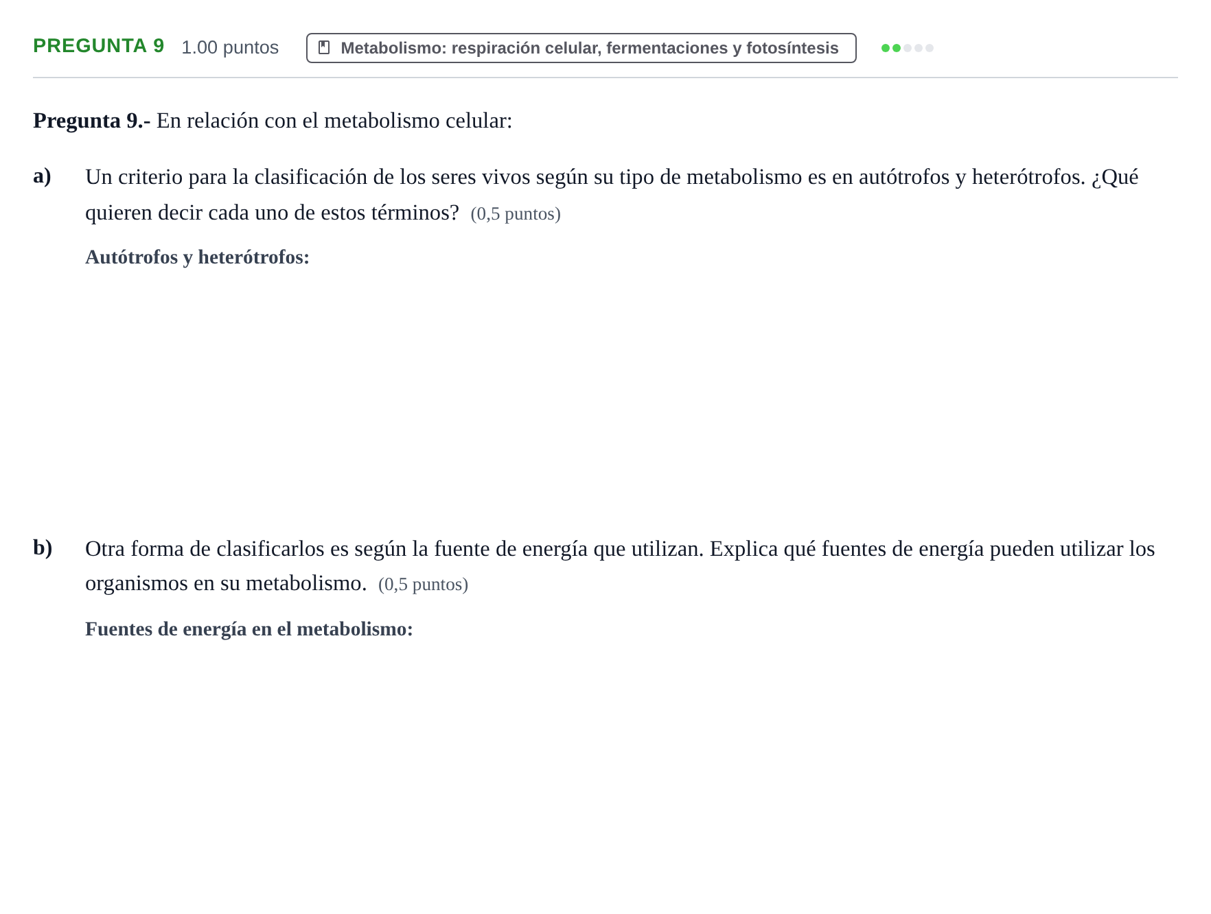 Enunciado: Pregunta 9 · Biología PAU La Rioja Extraordinaria 2022