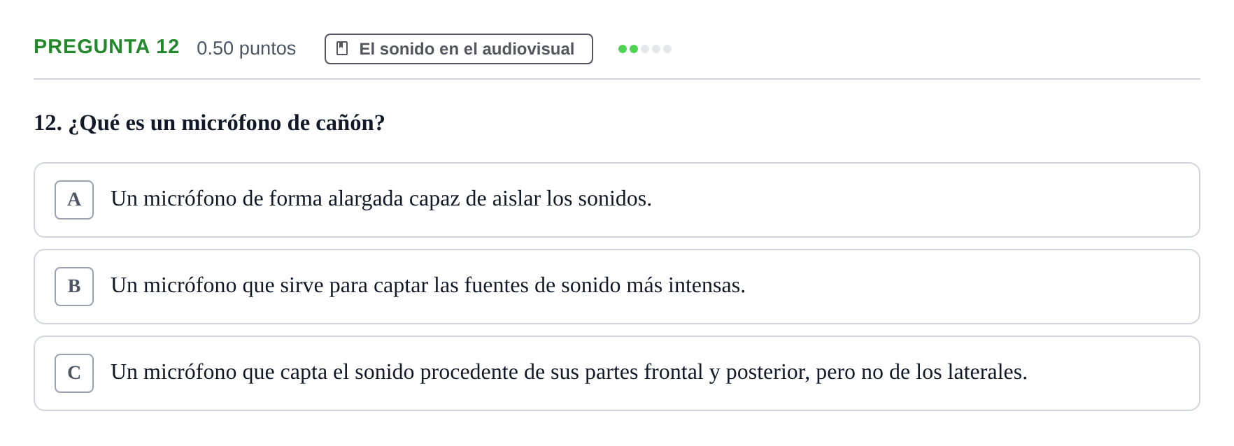 Enunciado: Pregunta 12 · Cultura Audiovisual II PAU La Rioja Extraordinaria 2022
