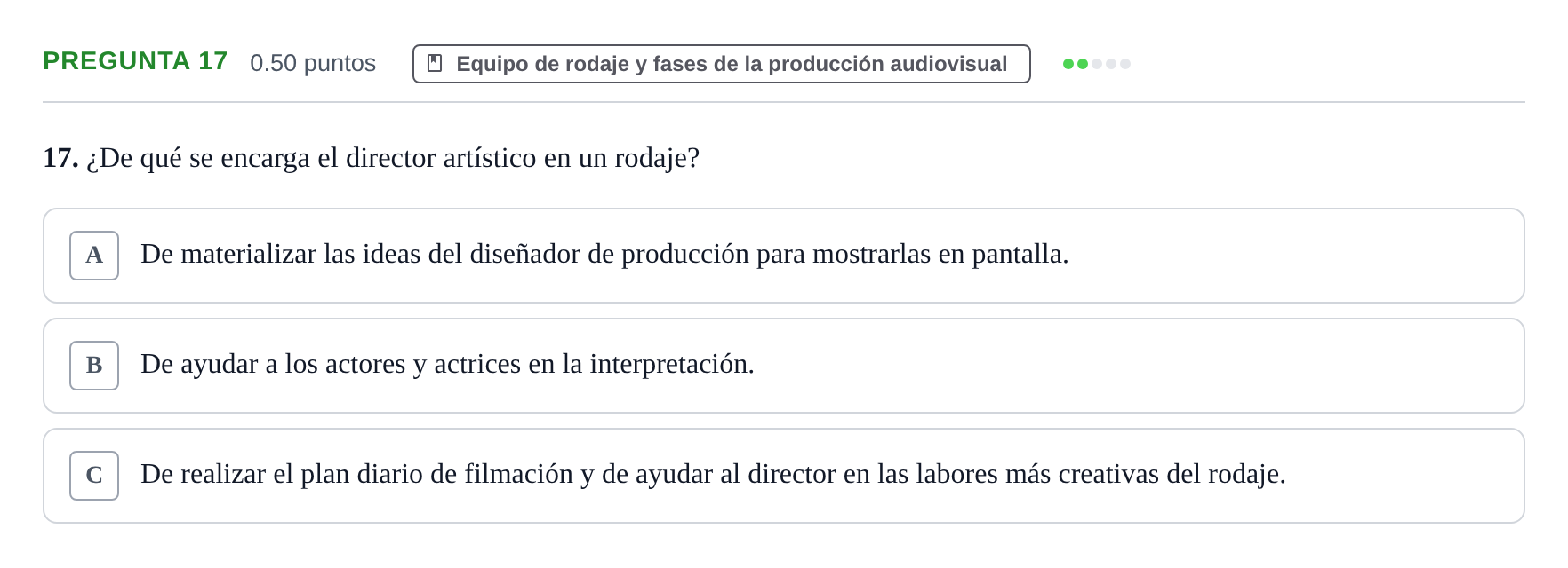 Enunciado: Pregunta 17 · Cultura Audiovisual II PAU La Rioja Extraordinaria 2022
