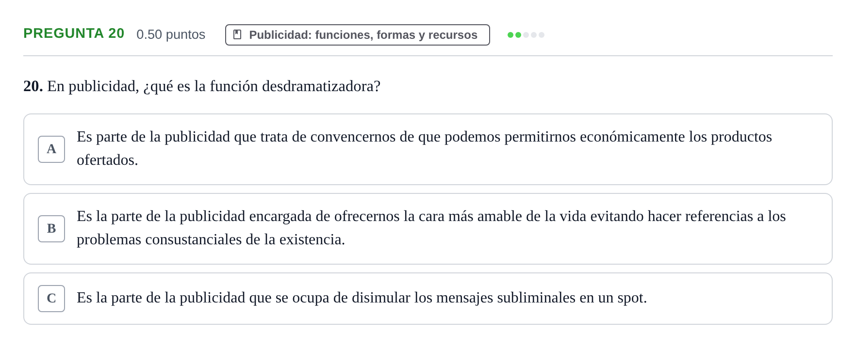 Enunciado: Pregunta 20 · Cultura Audiovisual II PAU La Rioja Extraordinaria 2022