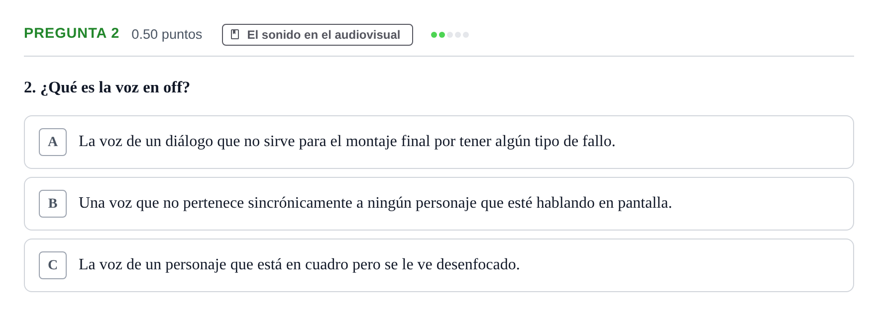 Enunciado: Pregunta 2 · Cultura Audiovisual II PAU La Rioja Extraordinaria 2022