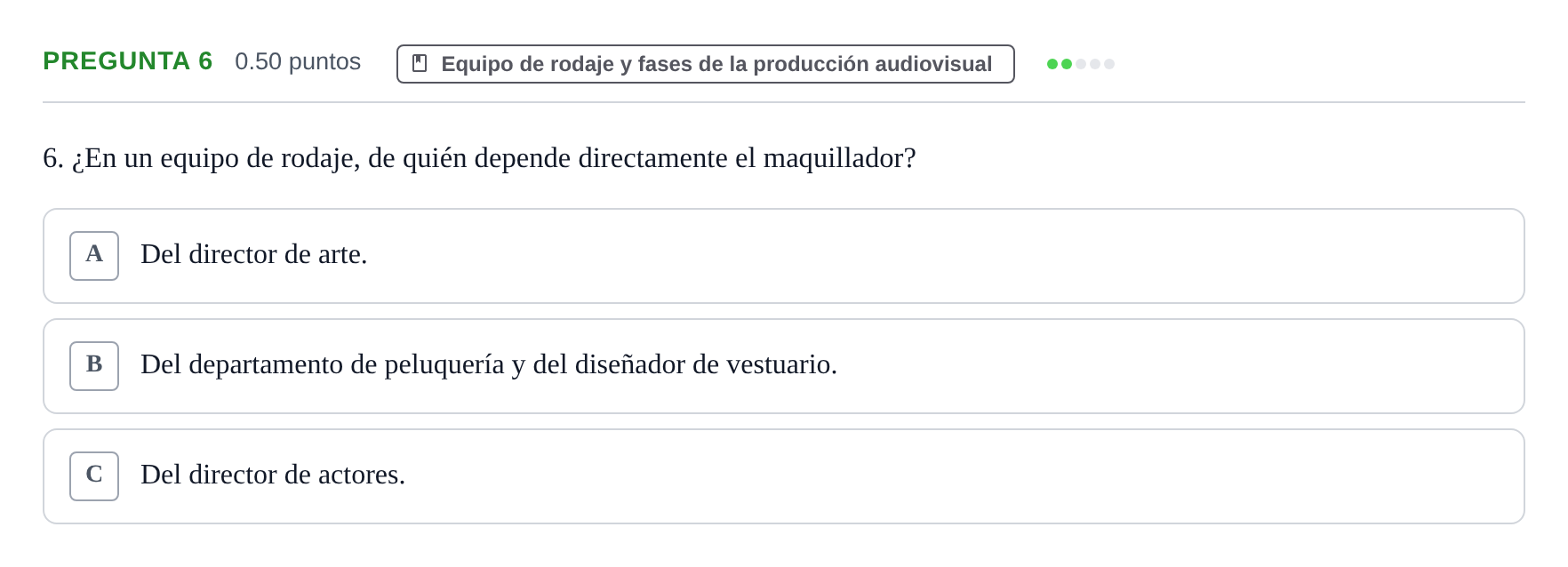 Enunciado: Pregunta 6 · Cultura Audiovisual II PAU La Rioja Extraordinaria 2022
