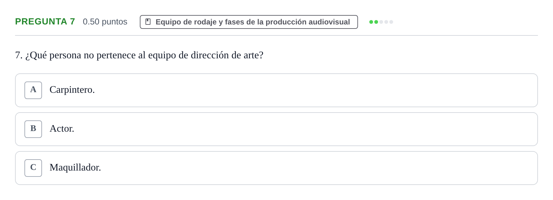 Enunciado: Pregunta 7 · Cultura Audiovisual II PAU La Rioja Extraordinaria 2022