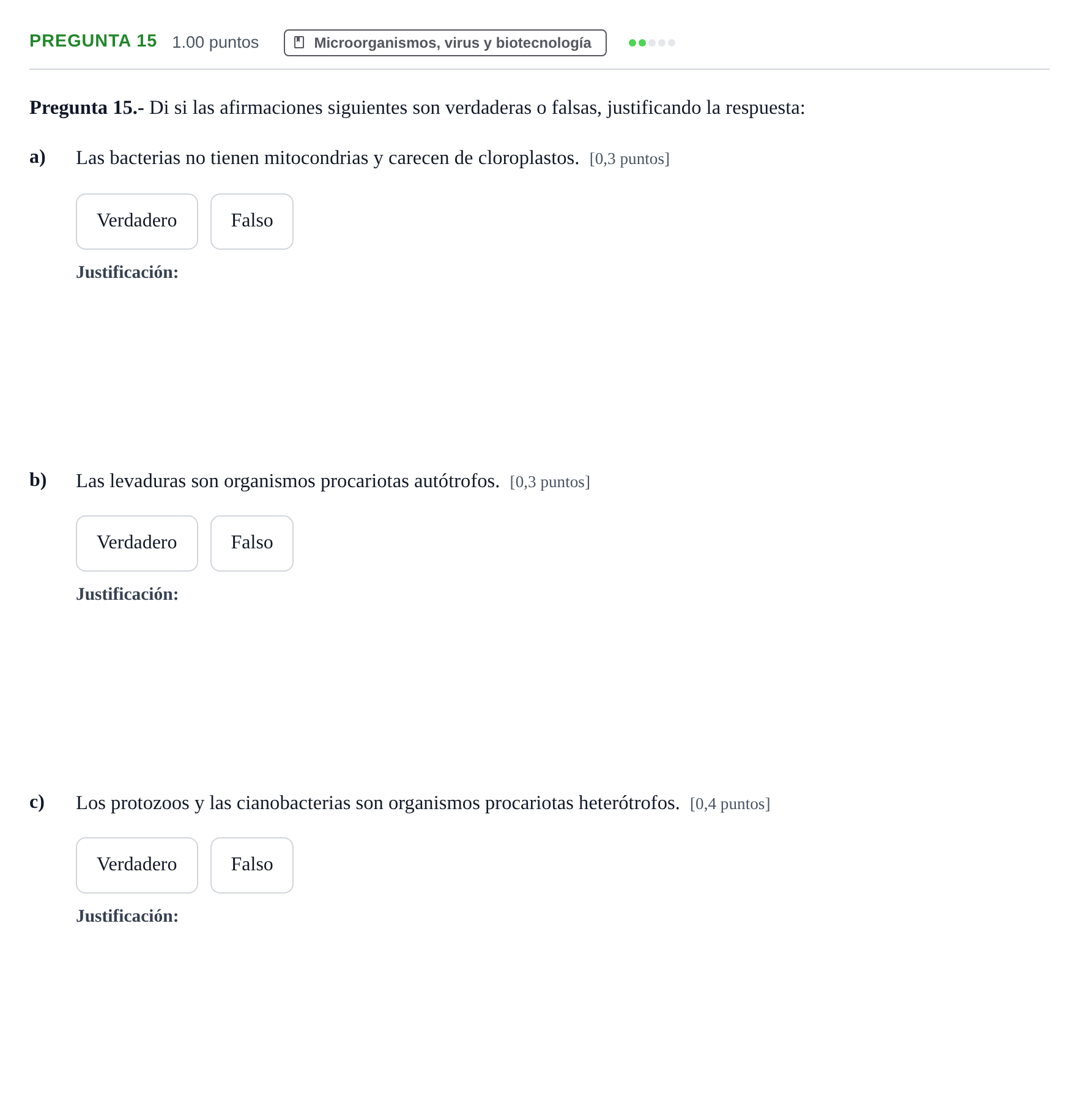 Enunciado: Pregunta 15 · Biología PAU La Rioja Ordinaria 2022