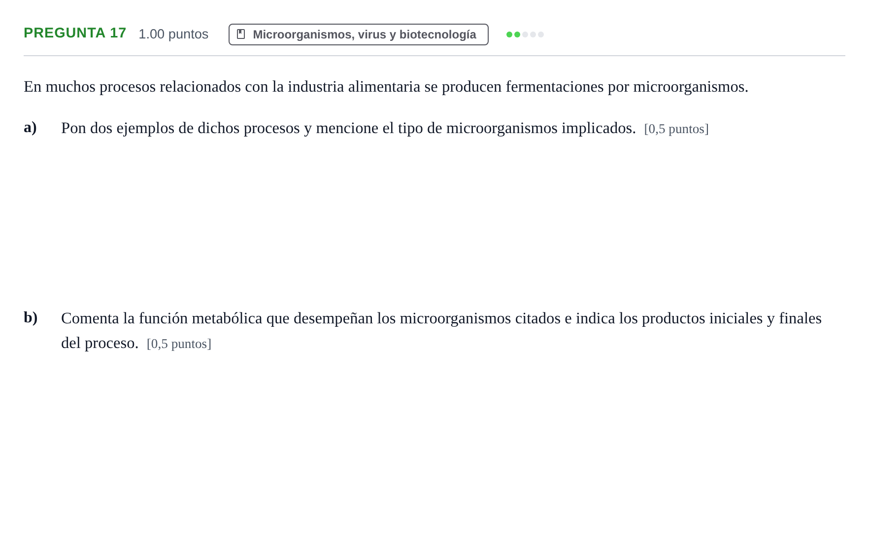Enunciado: Pregunta 17 · Biología PAU La Rioja Ordinaria 2022
