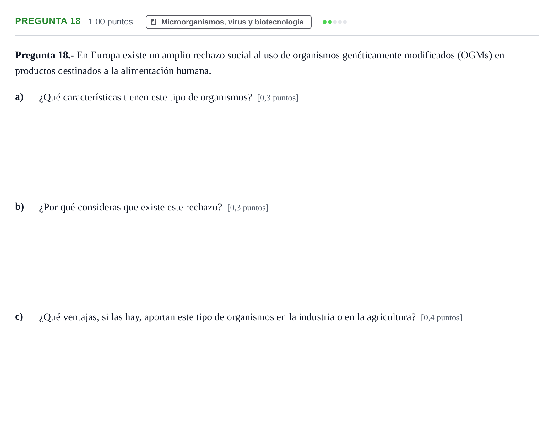 Enunciado: Pregunta 18 · Biología PAU La Rioja Ordinaria 2022
