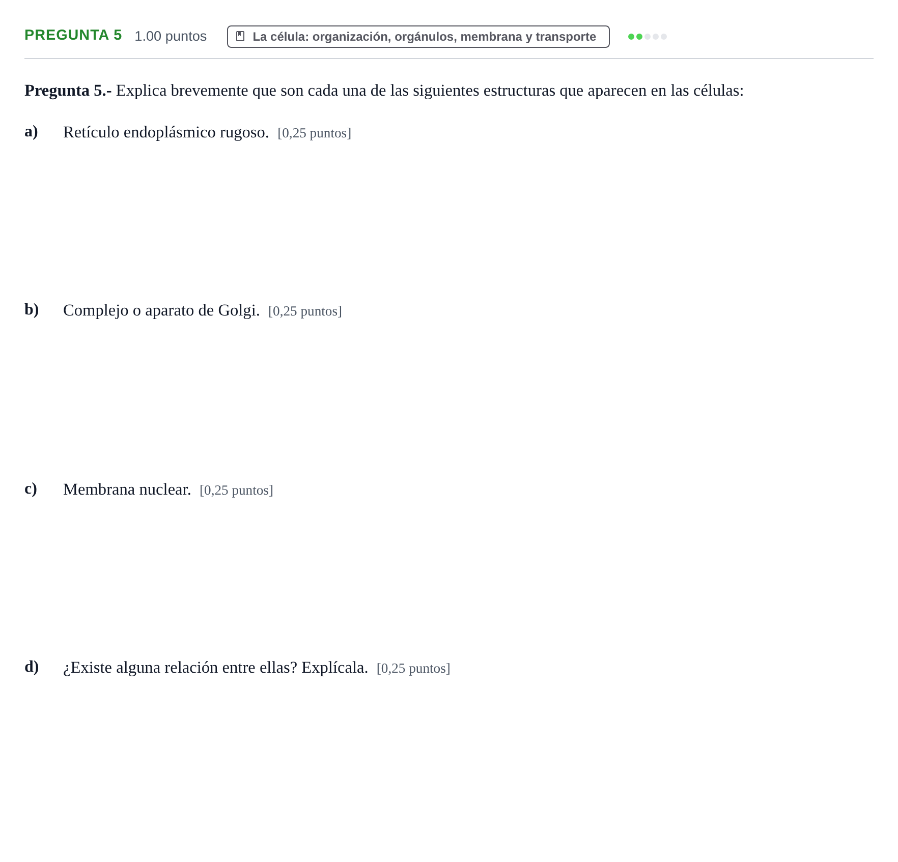 Enunciado: Pregunta 5 · Biología PAU La Rioja Ordinaria 2022