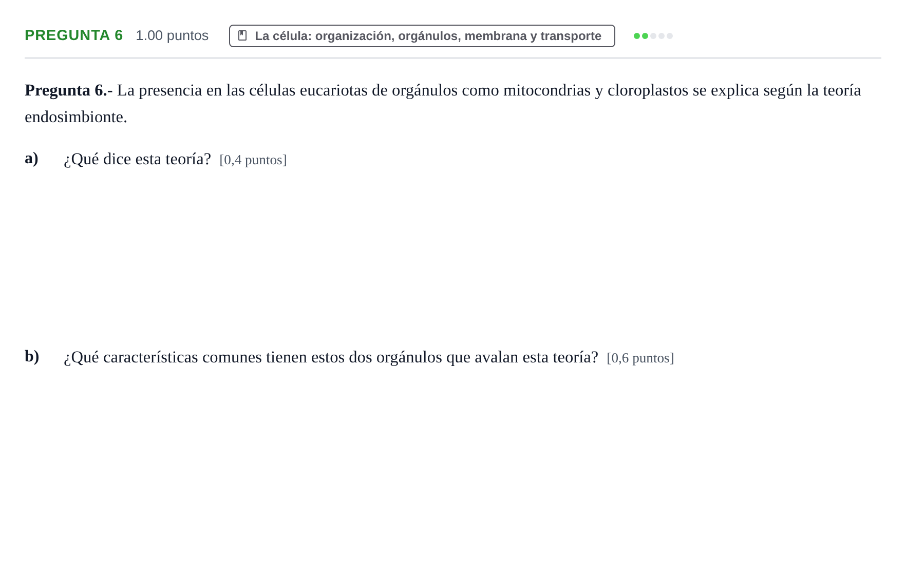 Enunciado: Pregunta 6 · Biología PAU La Rioja Ordinaria 2022