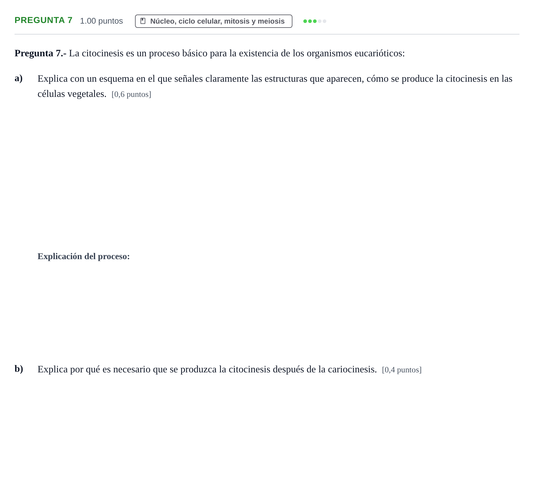 Enunciado: Pregunta 7 · Biología PAU La Rioja Ordinaria 2022