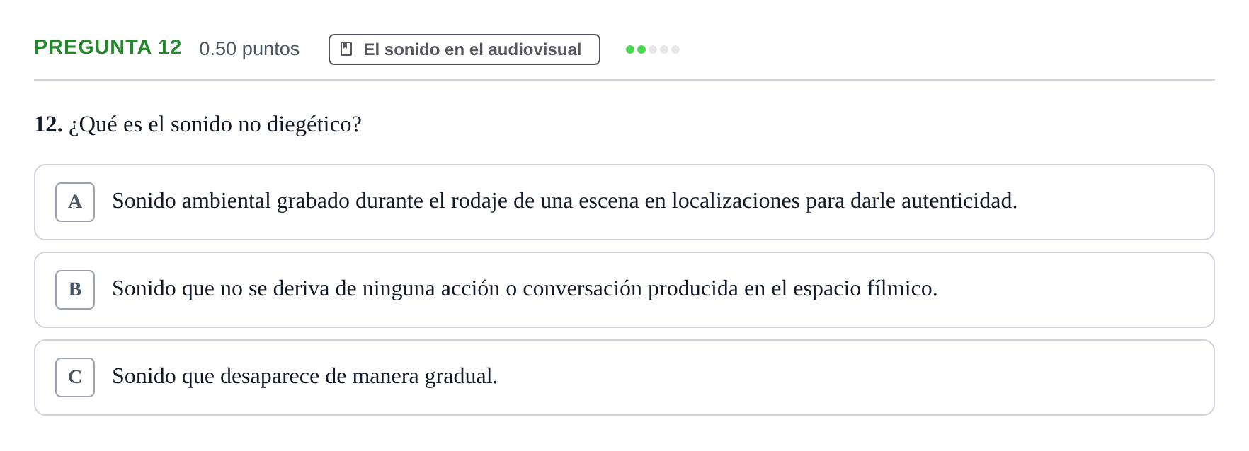 Enunciado: Pregunta 12 · Cultura Audiovisual II PAU La Rioja Ordinaria 2022