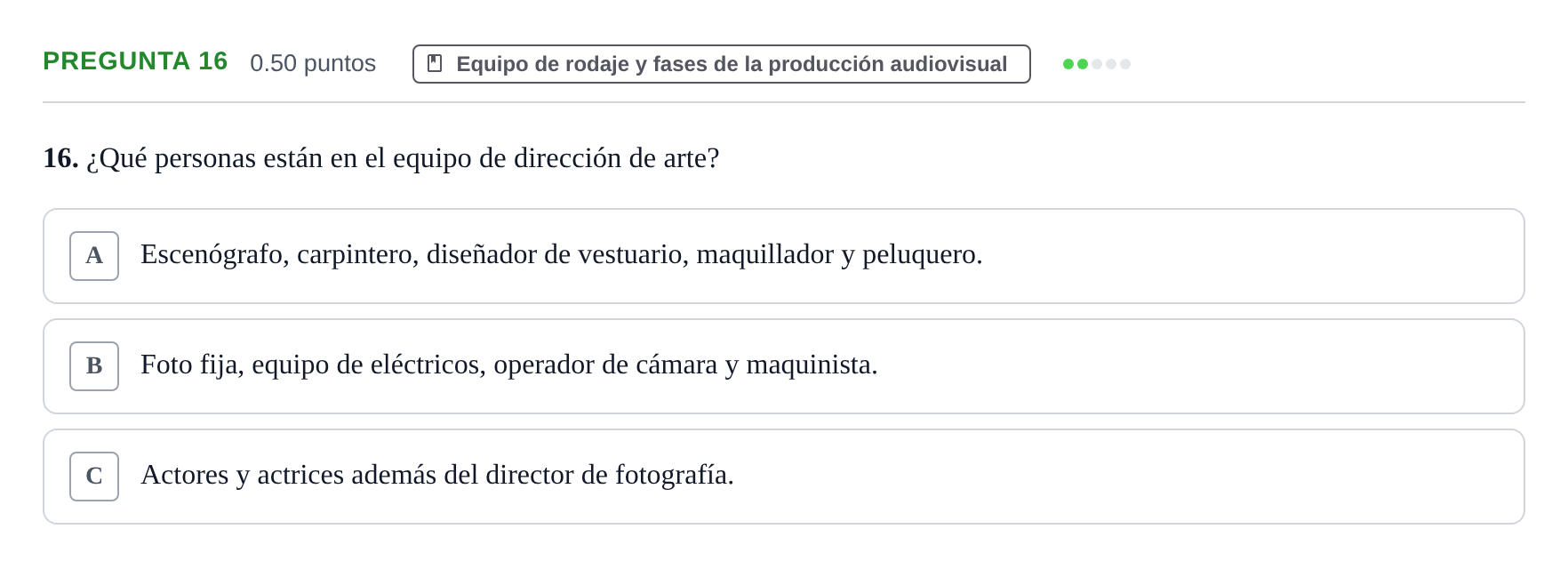Enunciado: Pregunta 16 · Cultura Audiovisual II PAU La Rioja Ordinaria 2022