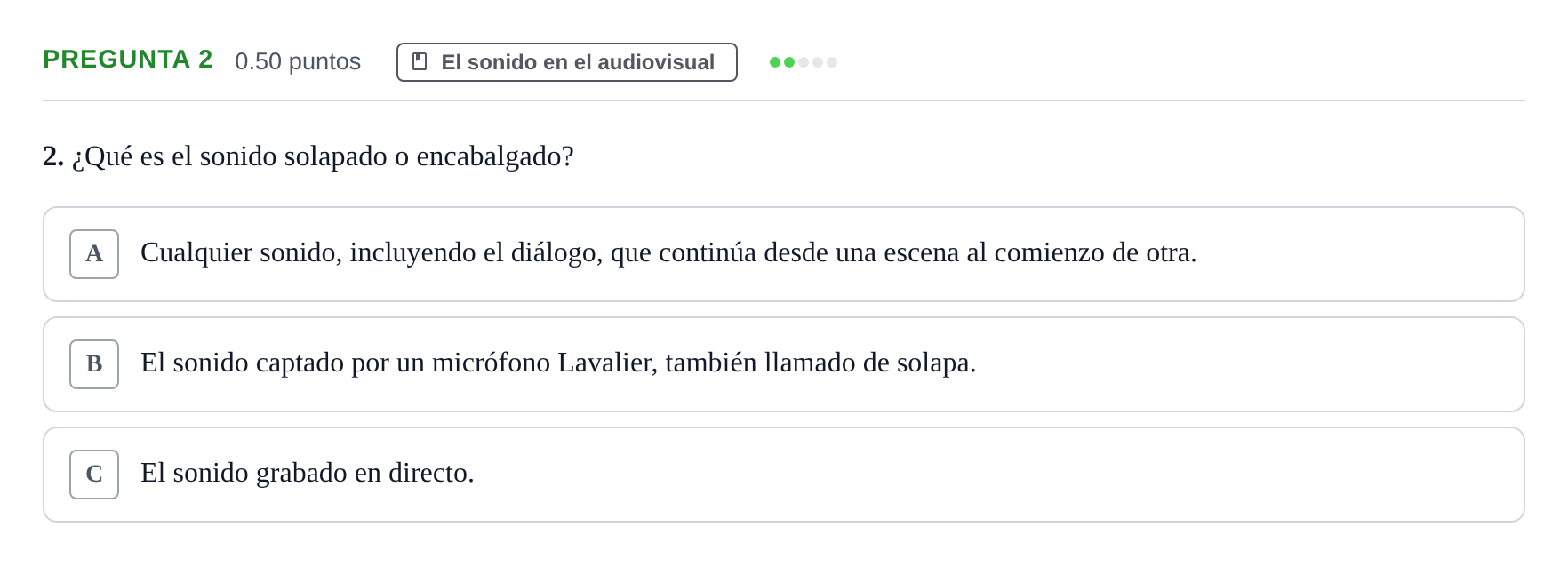 Enunciado: Pregunta 2 · Cultura Audiovisual II PAU La Rioja Ordinaria 2022