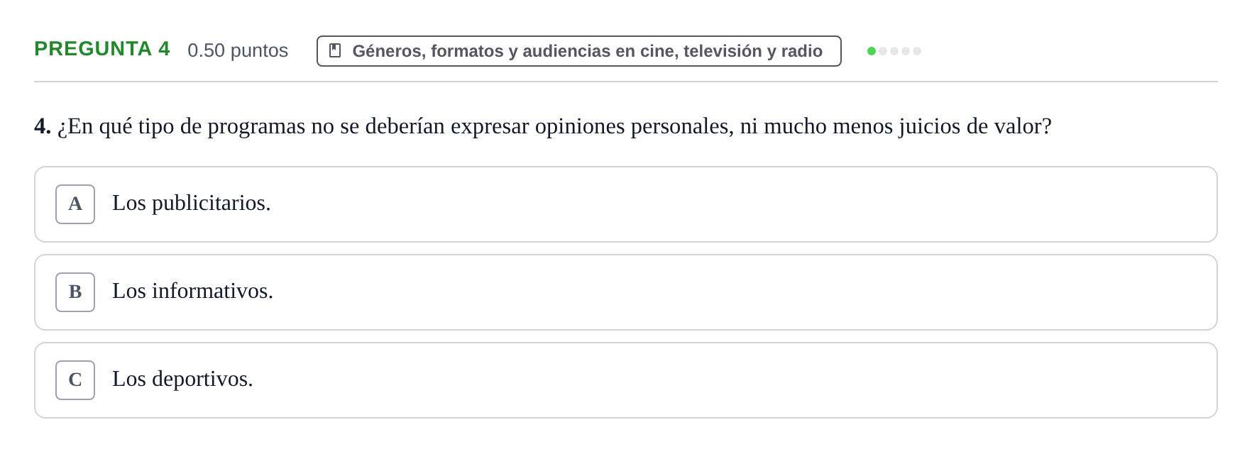 Enunciado: Pregunta 4 · Cultura Audiovisual II PAU La Rioja Ordinaria 2022