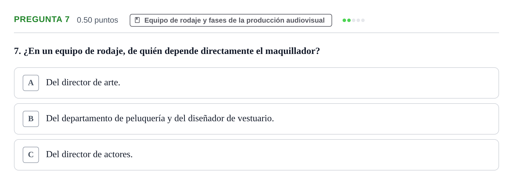 Enunciado: Pregunta 7 · Cultura Audiovisual II PAU La Rioja Ordinaria 2022