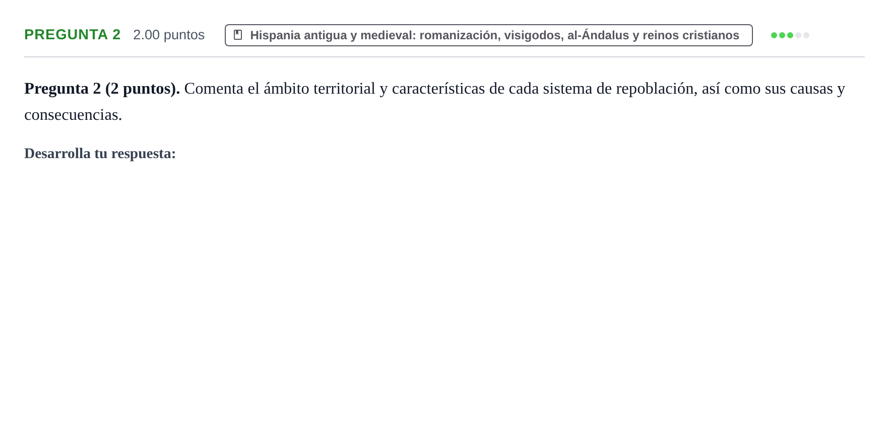 Enunciado: Pregunta 2 · Historia de España PAU La Rioja Extraordinaria 2022