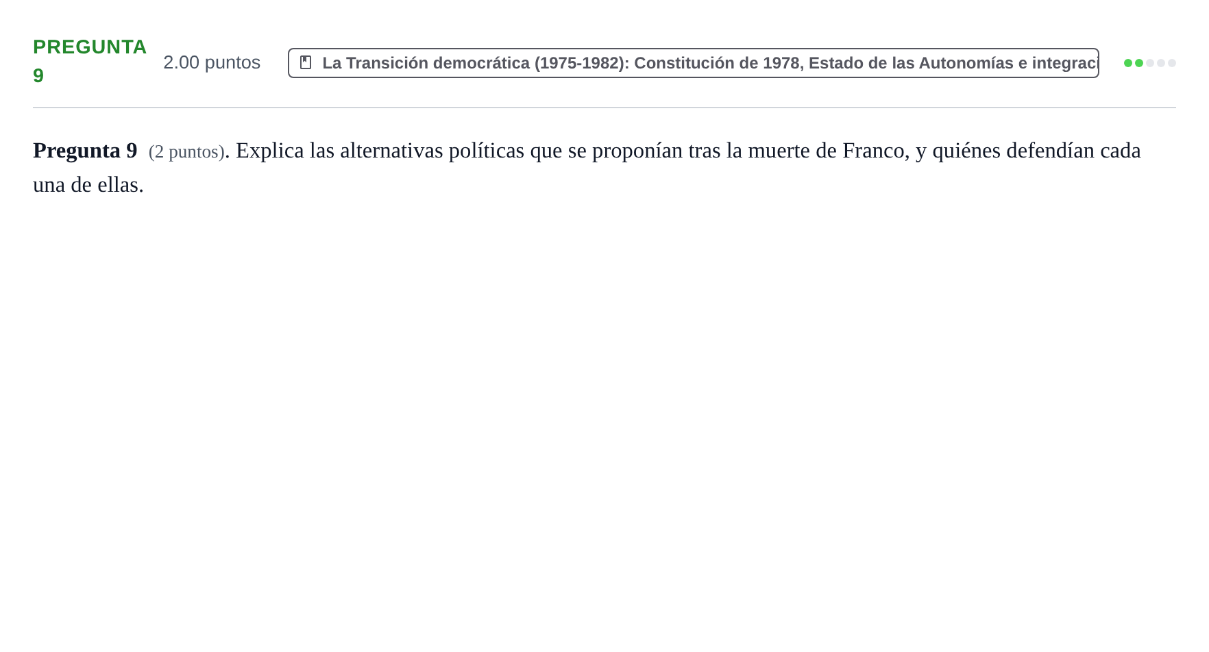 Enunciado: Pregunta 9 · Historia de España PAU La Rioja Extraordinaria 2022