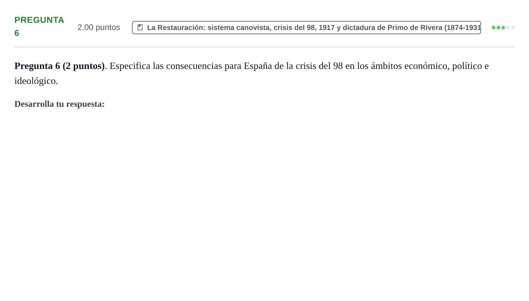 Enunciado: Pregunta 6 · Historia de España PAU La Rioja Ordinaria 2022