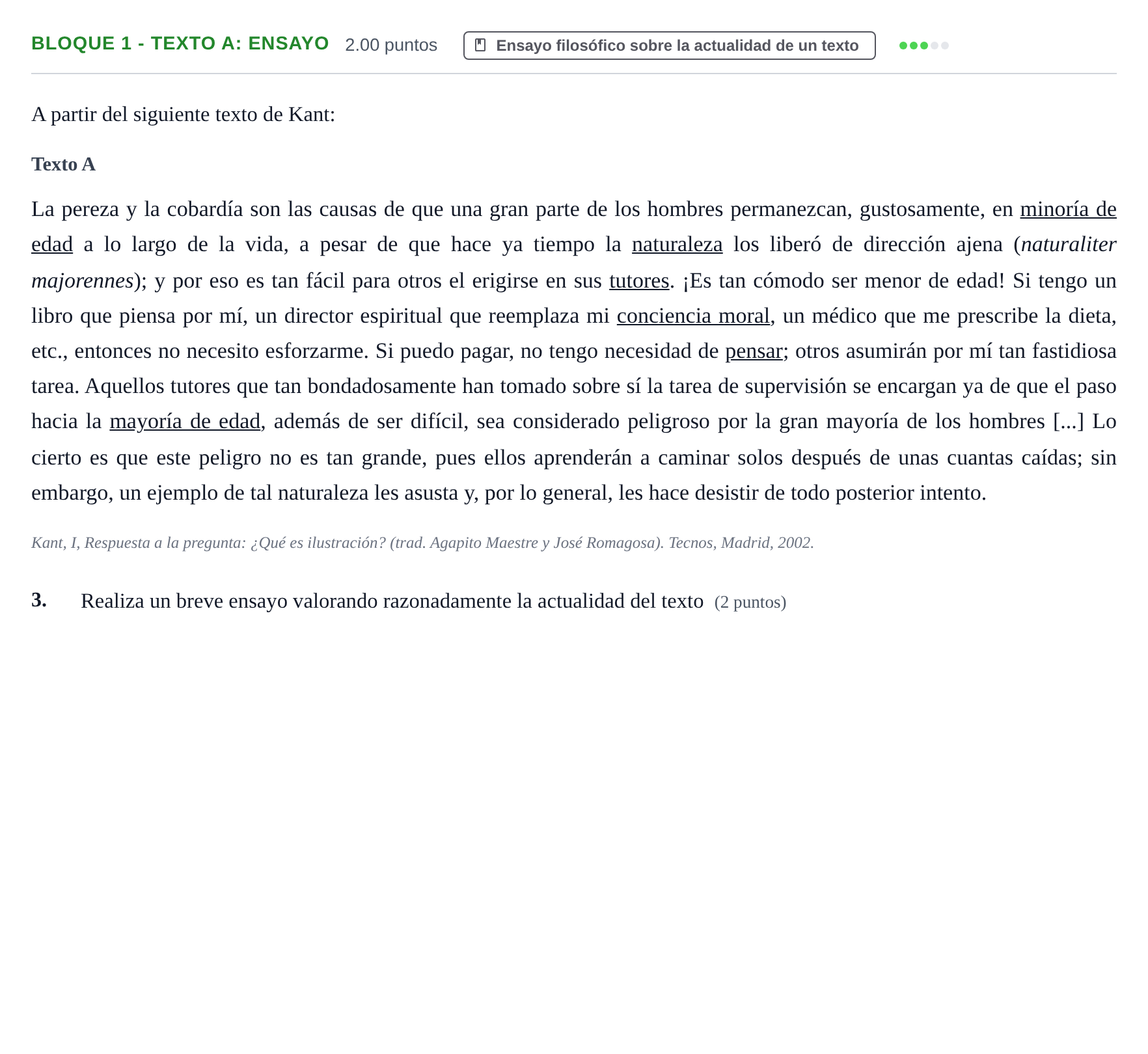 Enunciado: Bloque 1 - Texto A: Ensayo · Historia de la Filosofía PAU La Rioja Extraordinaria 2022