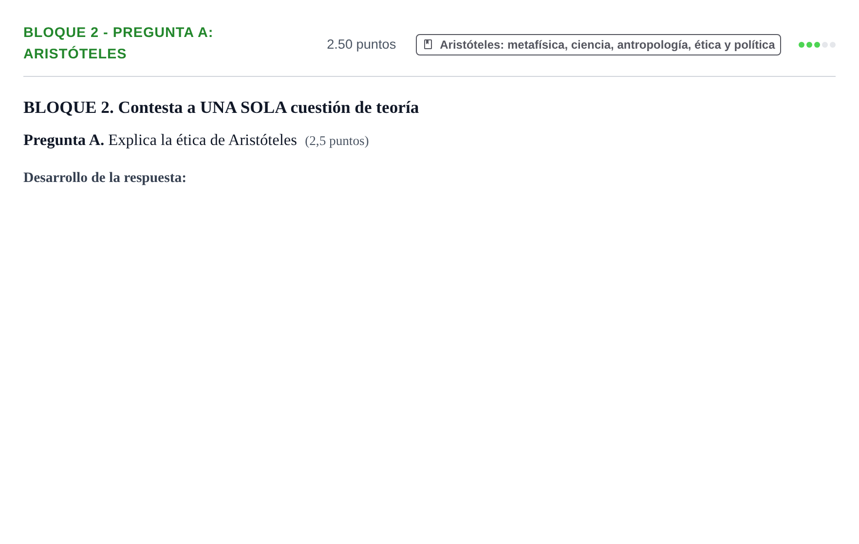 Enunciado: Bloque 2 - Pregunta A: Aristóteles · Historia de la Filosofía PAU La Rioja Extraordinaria 2022