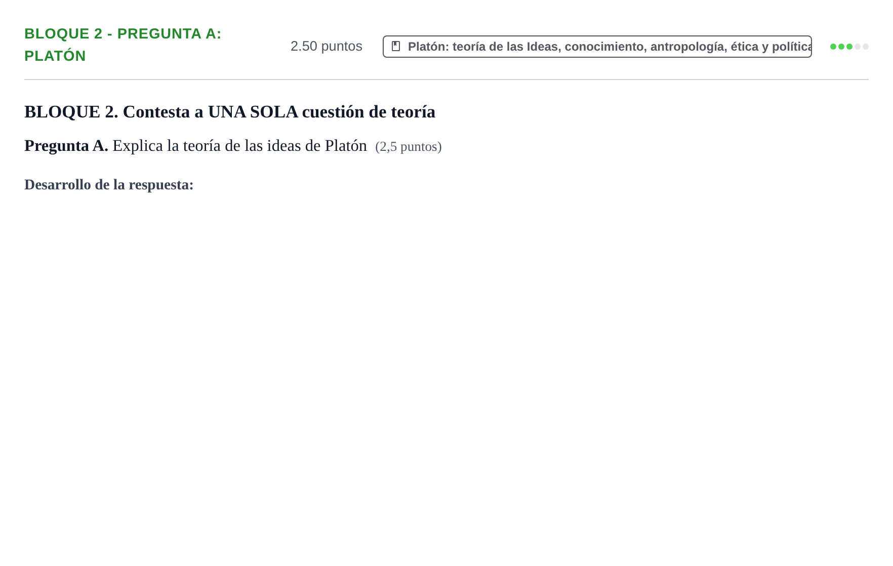 Enunciado: Bloque 2 - Pregunta A: Platón · Historia de la Filosofía PAU La Rioja Extraordinaria 2022