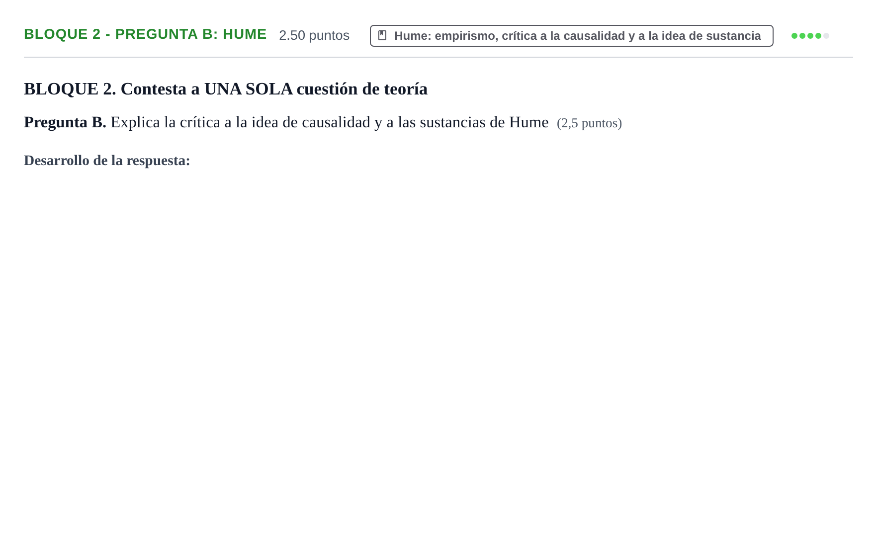 Enunciado: Bloque 2 - Pregunta B: Hume · Historia de la Filosofía PAU La Rioja Extraordinaria 2022