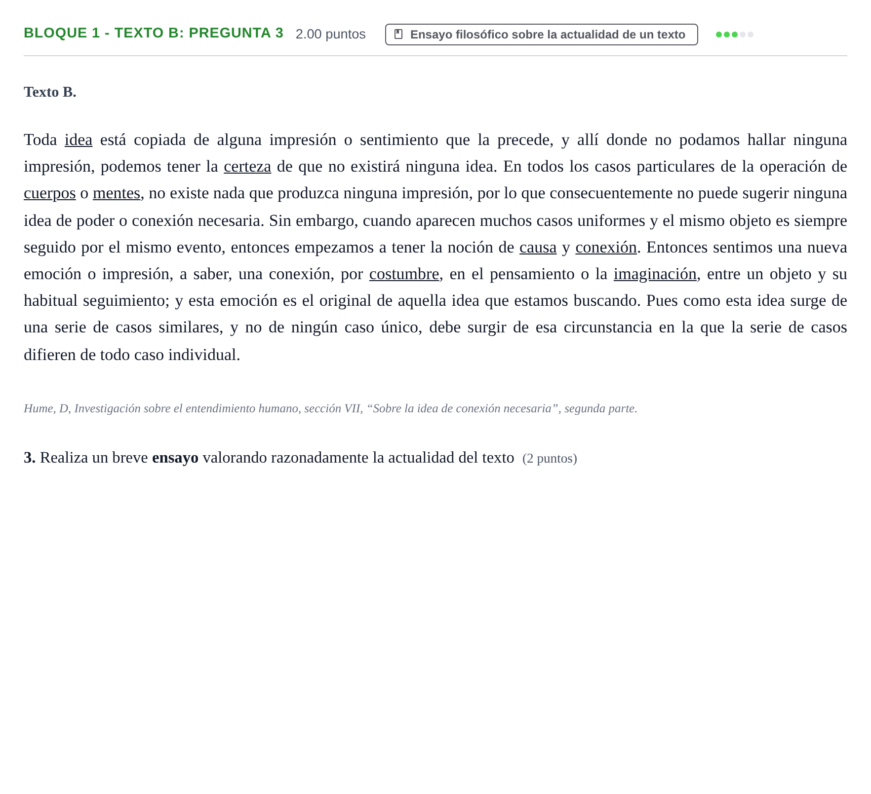 Enunciado: Bloque 1 - Texto B: Pregunta 3 · Historia de la Filosofía PAU La Rioja Ordinaria 2022